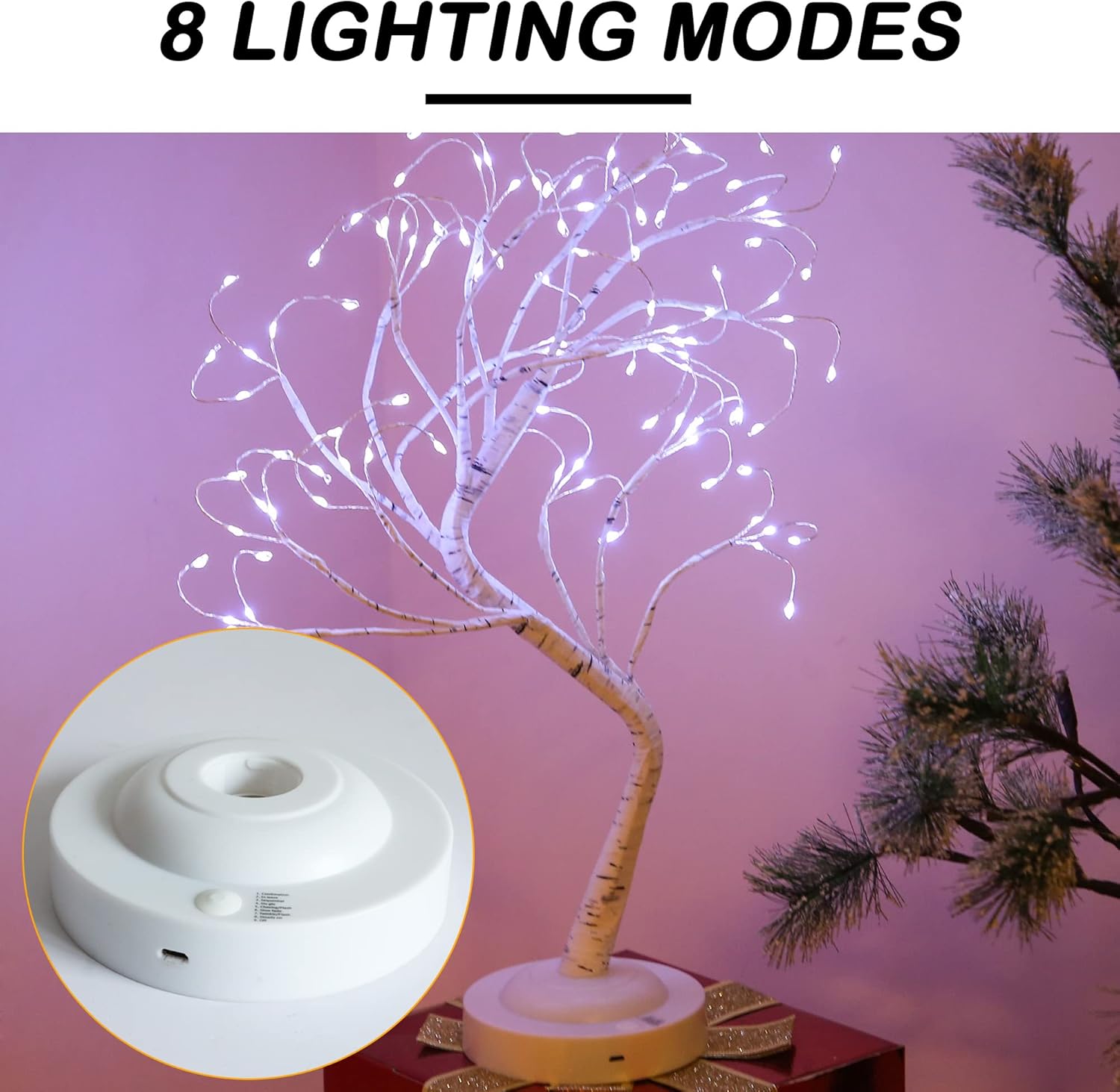 20'' LED Birch Tree Light,108L Bonsai Tree Lamp,Fairy Light Tree with 8 Modes & 6 Hrs Timer,Artificial Tree with Lights USB & Battery Operated,Lighted Tree Indoor for Room Decoration(White Glow) Glow