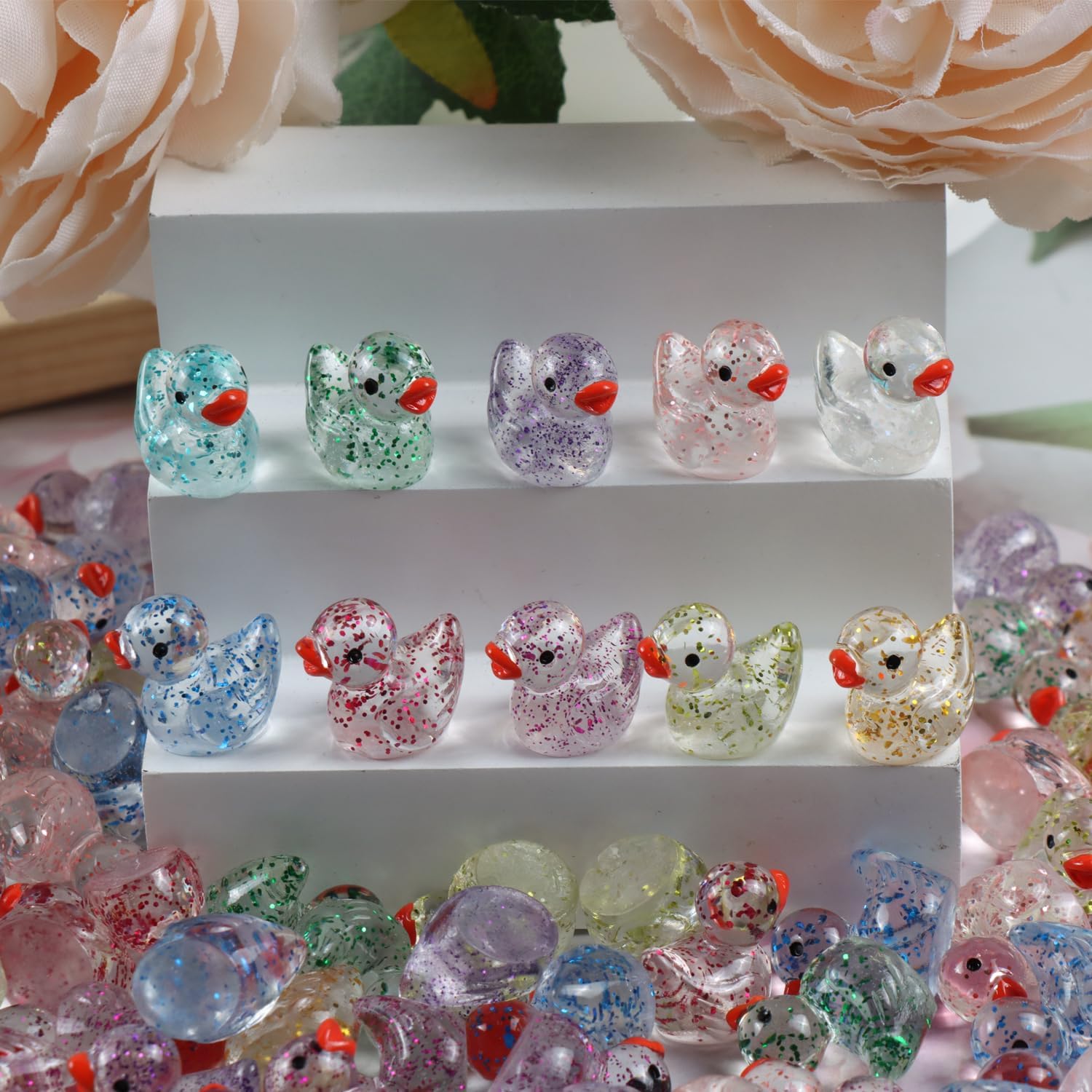 80 Pcs Mini Resin Ducks,10 Colors Sequin Miniature Ducks for DIY Projects Garden Dollhouse Aquarium Home Birthday Craft Party
