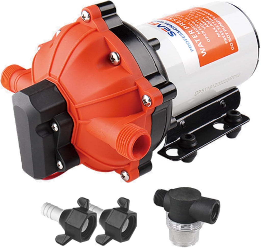 SEAFLO 55-Series Diaphragm Pump - 12V DC, 5.5 GPM, 60 PSI with Heavy Duty Pressure Switch | Self-Priming, Quiet Operation, 4-Year Warranty | Ideal for RV, Marine, and Off-Grid Water Systems