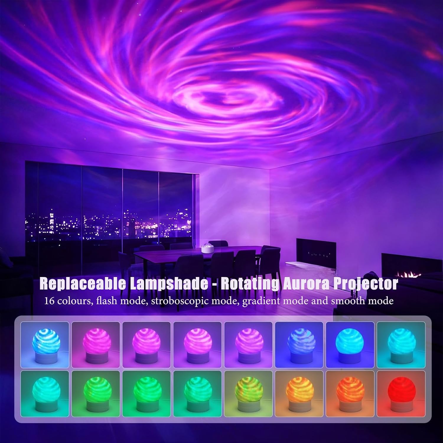 2 in 1 Ocean Wave Projector Light, 16 Color Northern Aurora Night Light Projector, 3D Dynamic Ripple Effect Holographic Water Ripple Romantic Ambient Lighting, Mood Lighting for Bedroom, Wired
