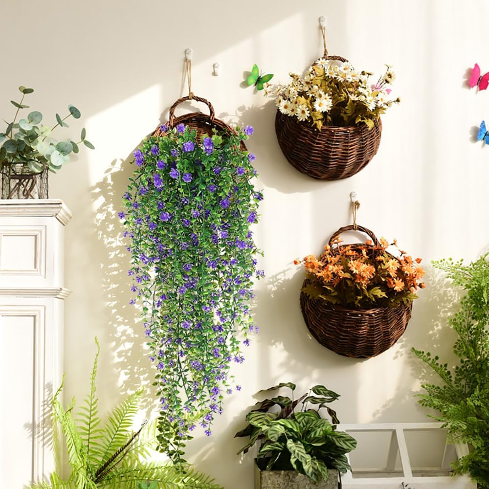 WEISPARK Artificial Hanging Flowers, 4pcs Fake Eucalyptus Vine Faux Flower Greenery Garland Plastic Plants for Indoor Outdoor Wall Garden Wedding Home Party Decor (Purple)