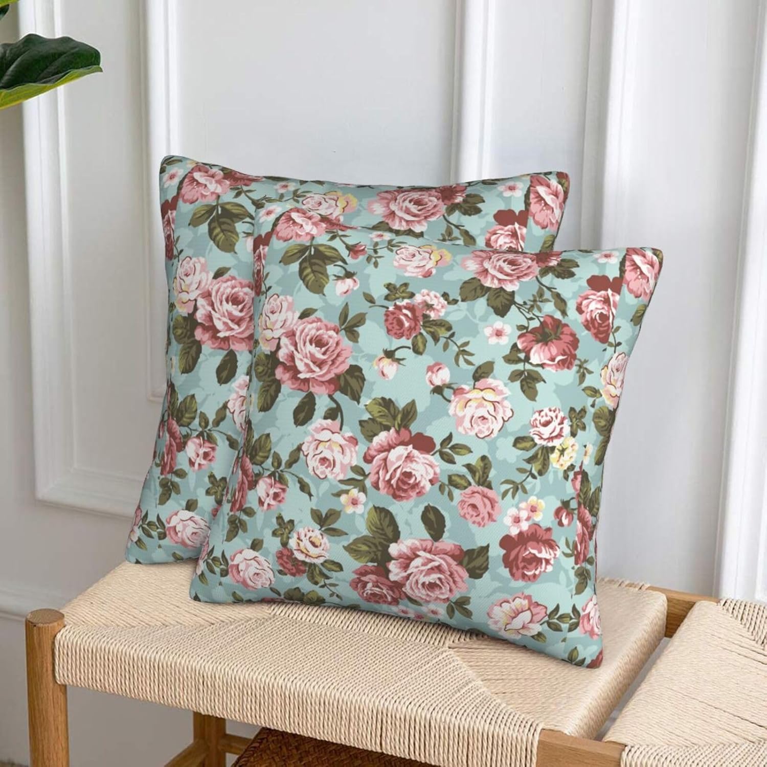Blush Pink Rose Throw Pillow Covers Set of 2 Ultra-Soft All-Season Pillow Shams with Hidden Zipper,Durable for Sofa Bed Car Decor & Gift 18x18IN