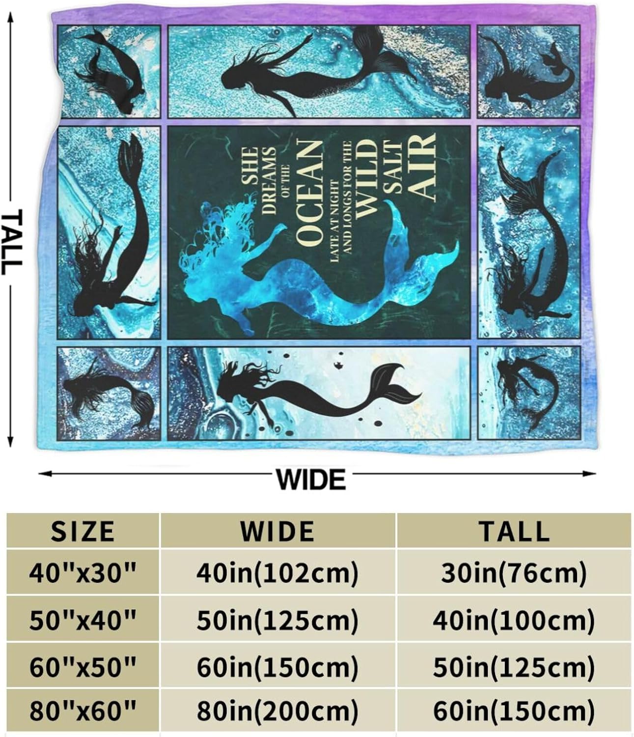 Mermaid Blanket Mermaid Throw Blanket Flannel Stuff Merch Cozy Decor Fleece Plush Fuzzy Warm Soft Lightweight Bedding Gifts for Girls Women Men Boy Couch Sofa 60"X50"