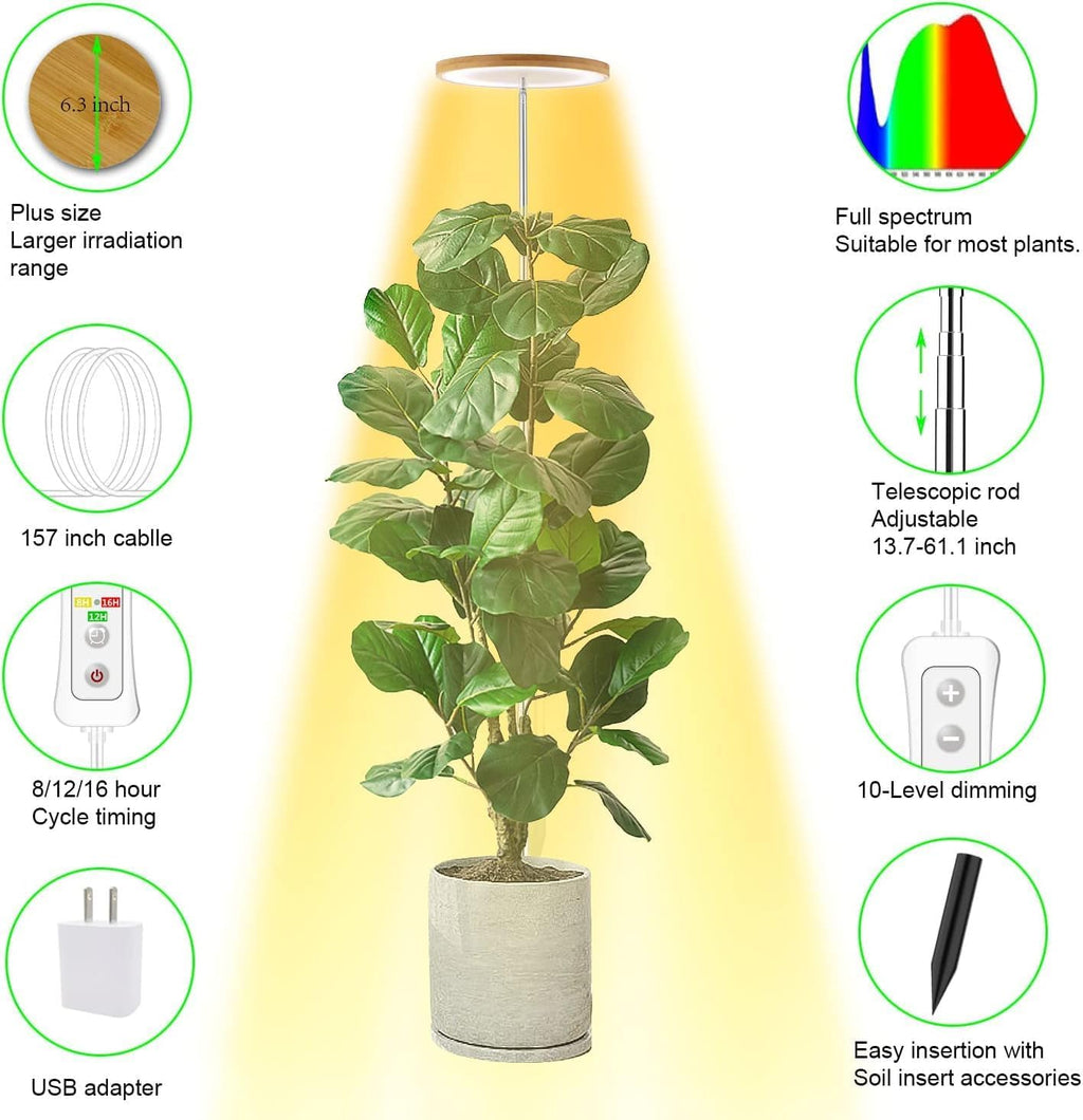 Plant Grow Light,yadoker LED Growing Light Full Spectrum for Indoor Plants, Paired with a Soil Tester,Height Adjustable, Automatic Timer, 5V Low Safe Voltage,Idea for Large Plant Light