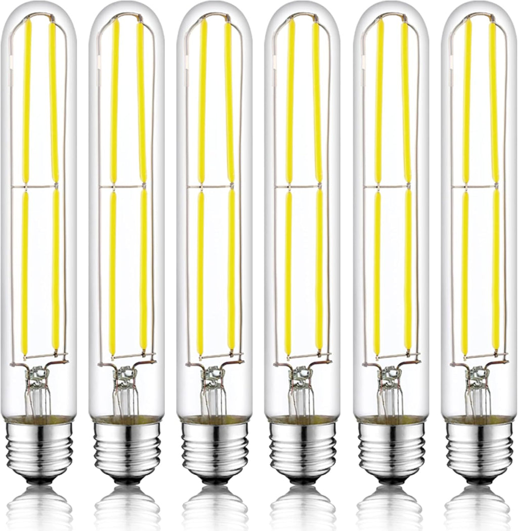 7.3 Inch E26 Led Bulb 6W Dimmable, 5000K Daylight Edison Bulbs 800LM, Equal 80 Watt Tubular T10 T9 Long Clear Glass Light Bulb for Rustic Pendant Industrial Pipe Wall Sconces - 6Pack