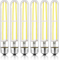 7.3 Inch E26 Led Bulb 6W Dimmable, 5000K Daylight Edison Bulbs 800LM, Equal 80 Watt Tubular T10 T9 Long Clear Glass Light Bulb for Rustic Pendant Industrial Pipe Wall Sconces - 6Pack