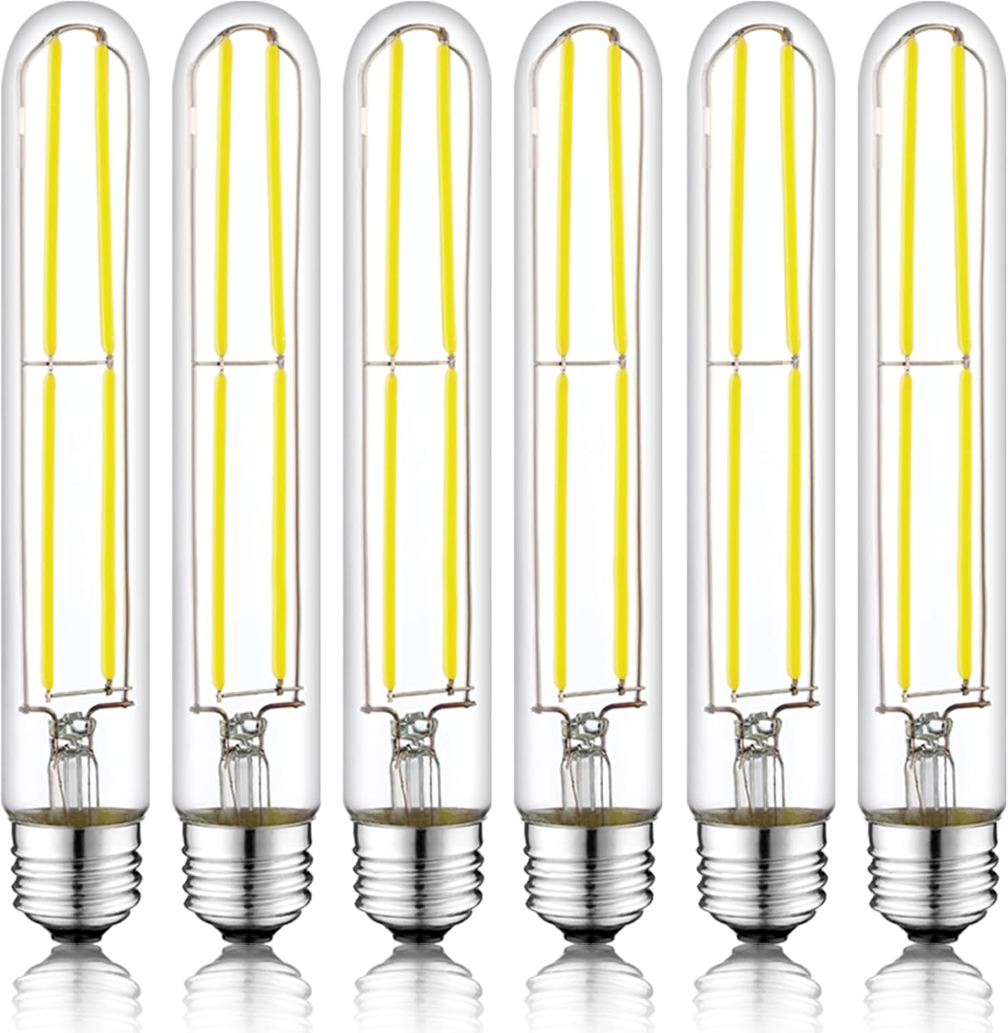 7.3 Inch E26 Led Bulb 6W Dimmable, 5000K Daylight Edison Bulbs 800LM, Equal 80 Watt Tubular T10 T9 Long Clear Glass Light Bulb for Rustic Pendant Industrial Pipe Wall Sconces - 6Pack