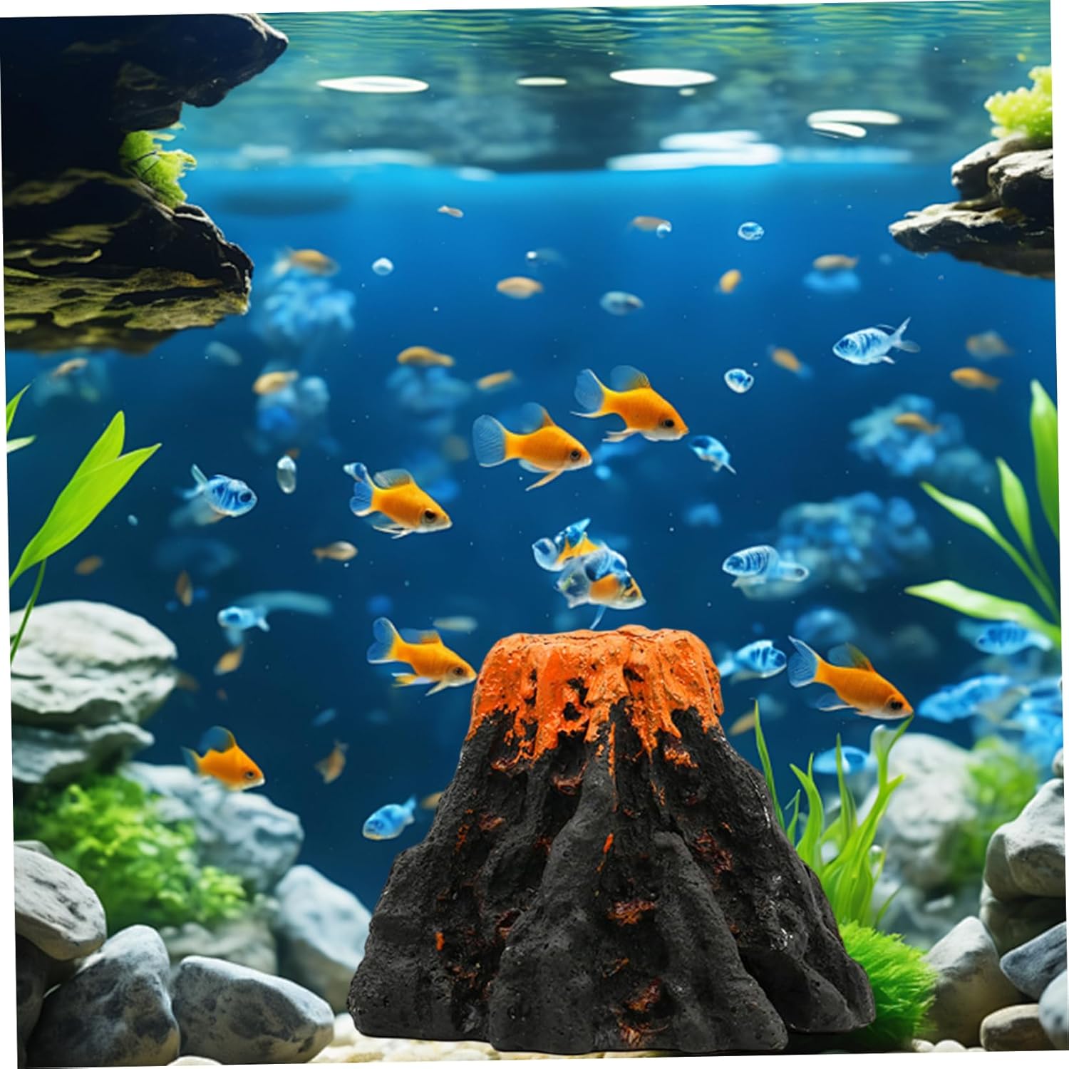 Fish Tank Volcano with Air Stone Aquarium Bubbler Decoration Air Pump Accessory Small