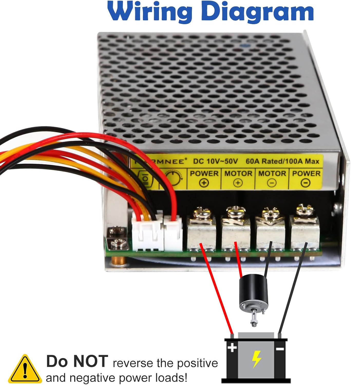 Industrial Grade PWM DC Motor Speed Controller, DC 10V-50V / Rated 60A / Max 100A Industrial Grade DC Brush Motor Controller with Fuse & CW/CCW Switch & Potentiometer Knob