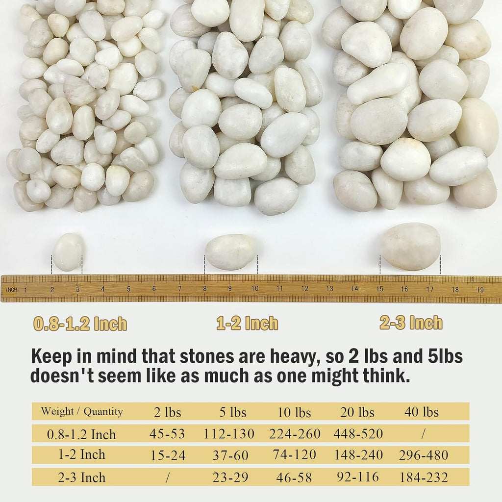 40 lbs White River Rocks for Landscaping, 1-2 Inch Polished Pebbles for Indoor Plants, Decorative White Stones for Plants, Vase, Aquarium, Fish Tank and Garden
