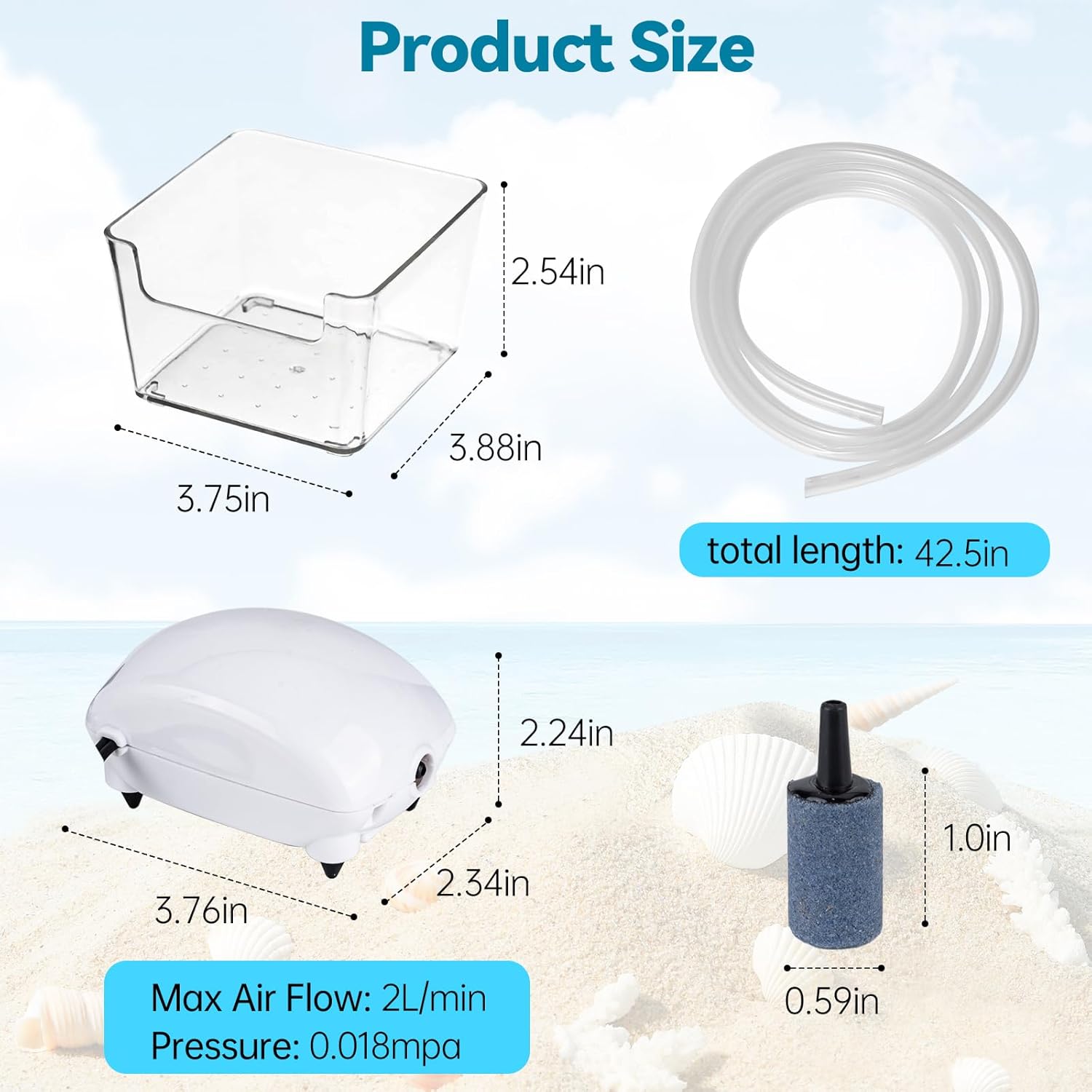 Hermit Crab Pool with Bubbler, Hermit Crab Tank with Aquarium Air Pump, Quiet Oxygen Bubbler Pump with Air Stone, Transparent Water Tank with Climbing Ramp, Ideal for Small or Medium Habitat Home