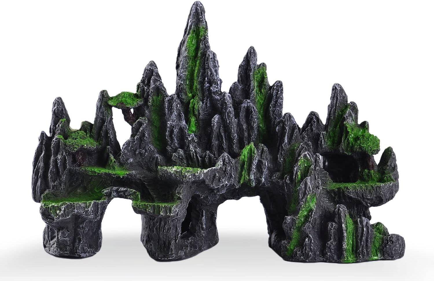 IBWell Aquarium Ornament Rock Cave Landscape, Artificial Mountain Hill View Stone with Moss, Fish Tank Decoration