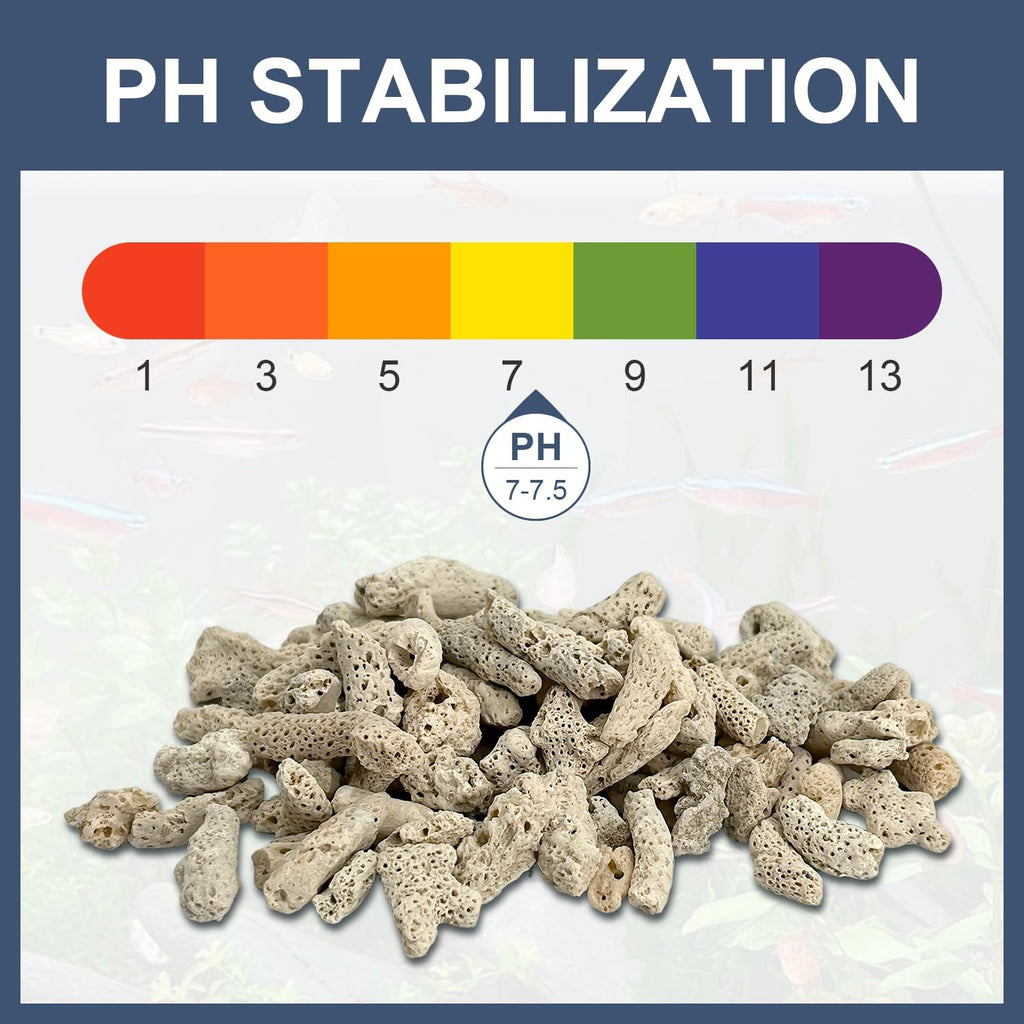 500g/1.1lb Crushed Coral for Freshwater Aquarium - Pre-Bagged pH Raising Filter Media, Reusable Coral Stones for Fish Tank & Pond Filter