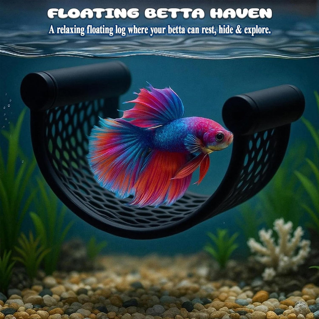 Black Betta Fish Hammock – Floating Aquarium Rest Ledge for Nano Fish, Shrimp, Corydoras – Natural-Look Black Perch Platform for Betta Tanks, Aquascape Decor, Low Flow Aquarium Accessory