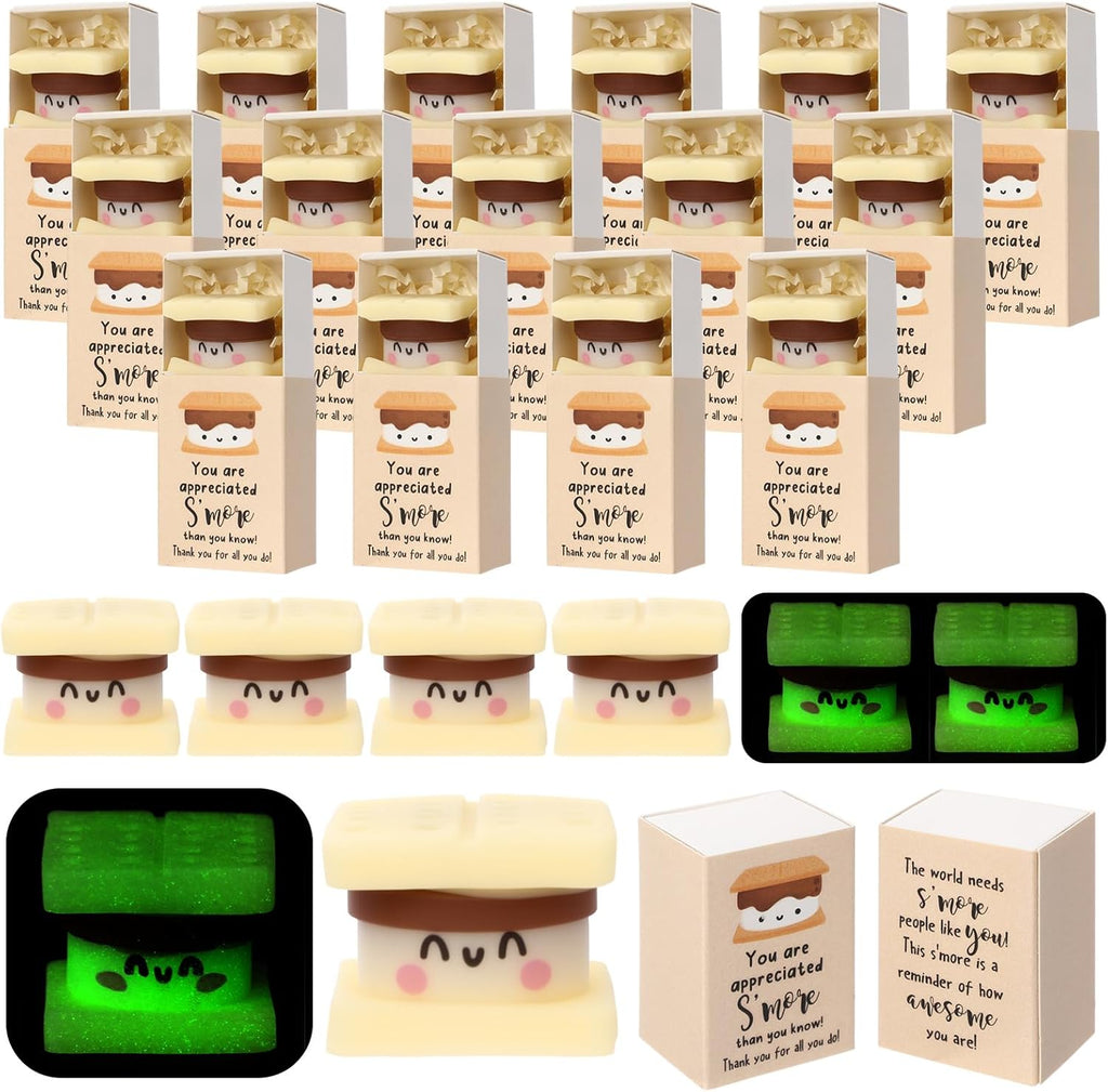 Wettarn 80 Sets Appreciation Gifts Luminous S'more Stress Balls with Thank You Gift Boxes for Employee Coworker Teacher Office Team Positive Desk Decor Relief Toys