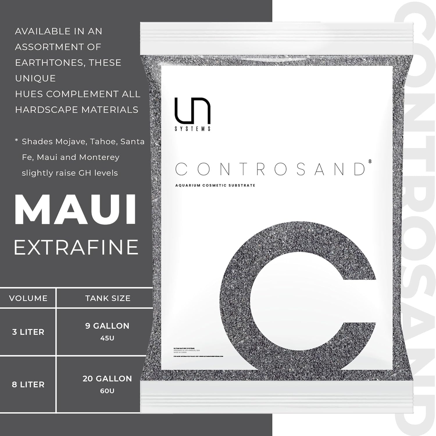 UNS Controsand - Maui, 3L - Natural Freshwater 0.4-0.9mm Black Sand for Aquascaping Planted Tanks - Aquarium, Terrarium, Paludarium Substrate for Betta, Shrimp, Fish, Jumping Spider, Turtle