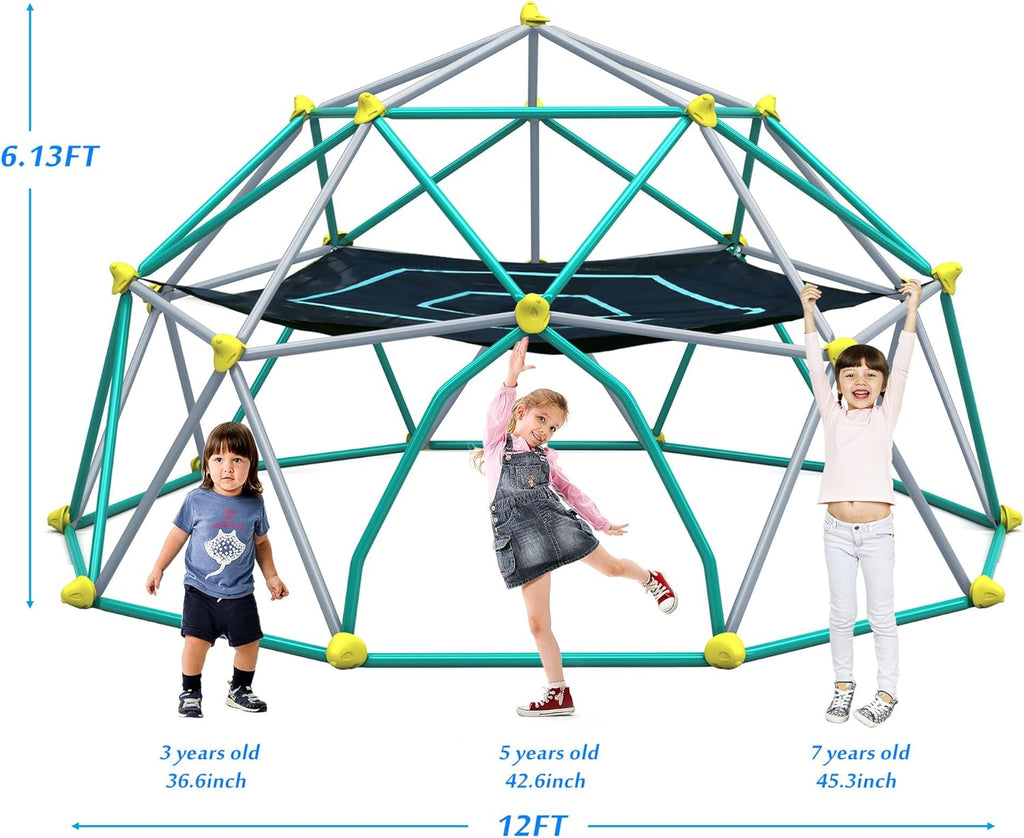 Merax 12FT Climbing Dome with Hammock, Outdoor Geometric Dome Climber Play Center for Kids 3-10 Supporting 1000 lbs, Easy Assembly Jungle Gym