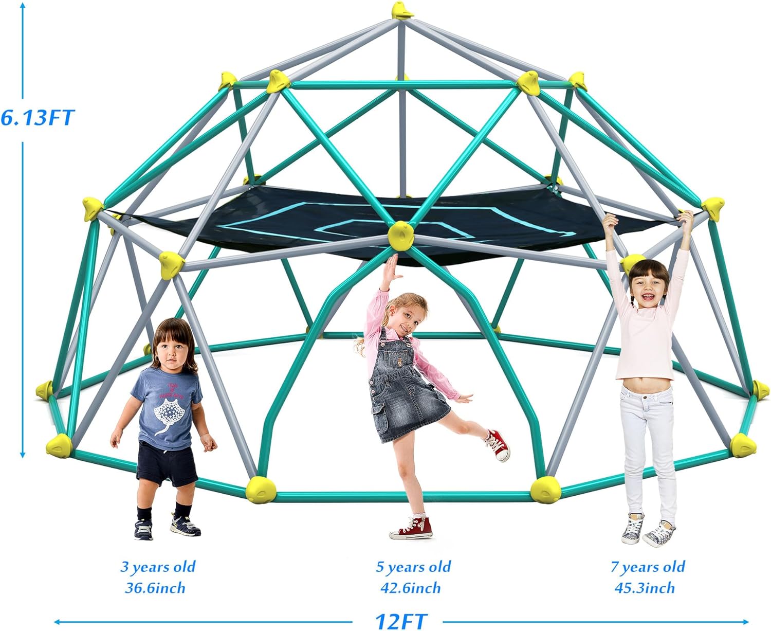 Merax 12FT Climbing Dome with Hammock, Outdoor Geometric Dome Climber Play Center for Kids 3-10 Supporting 1000 lbs, Easy Assembly Jungle Gym