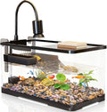 (Tank + Light +Pump + Filter Balls) Turtle Tank Kit, Turtle Tank Starter Kit,Bottom Drainage, Multi-Function Areas for Turtles, Crabs,Fishes, Amphibians,Reptiles. (11.81 x 7.88 x 7.88 Inch)