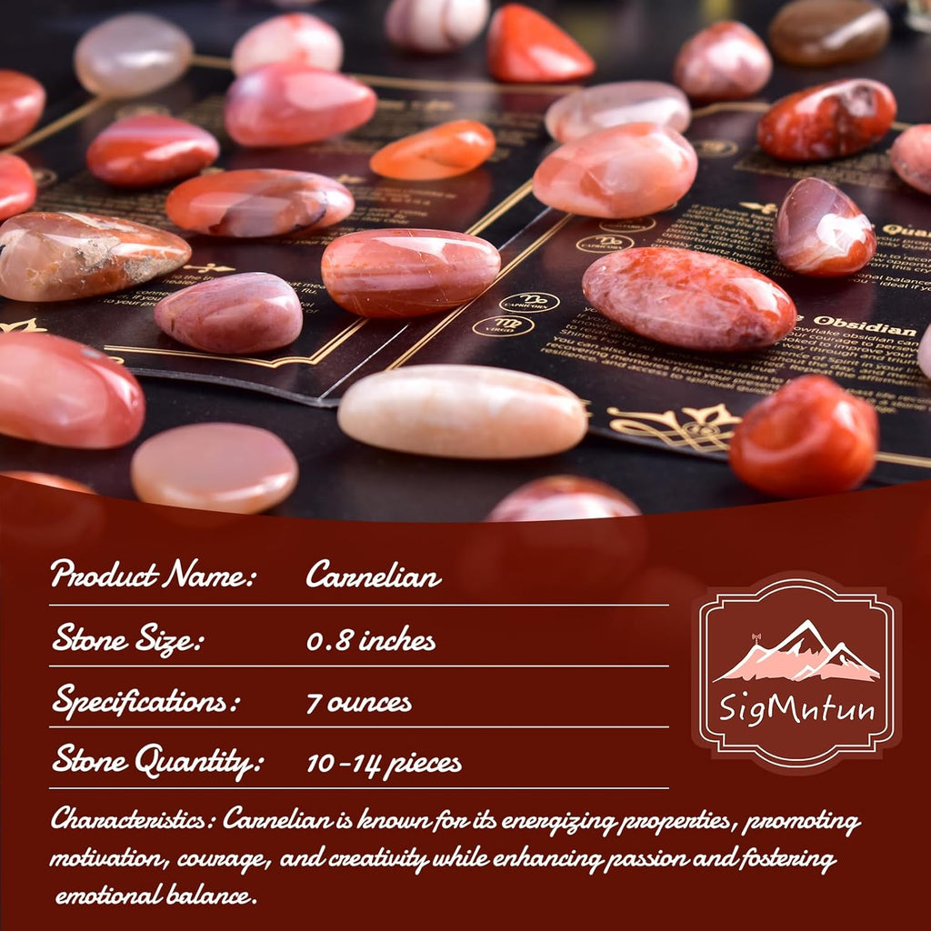 Polished Stone Set Carnelian Crystals, 0.8" Handpicked Tumbled Gemstones Rocks, Pebbles for Reiki, Chakra, Healing, Home Decor