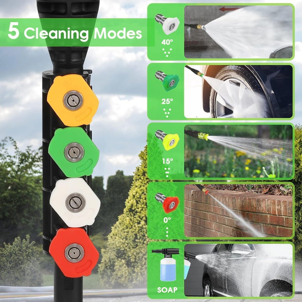 Pressure Cleaner 5000 PSI,2.8 GPM Power Cleaner with Foam Cannon,Portable Cleaner with 33ft Hose Reel,4 Nozzle Tips,and Soap Bottle for Cars/Home/Driveways/Patios/Decks/Fences(Dark Green)