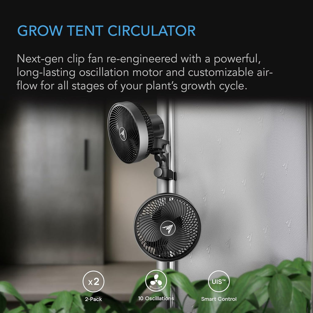 AC Infinity CLOUDRAY S9 2-Pack, Grow Tent Clip Fan 9” with Redesigned Long-Life EC Motor, Custom 10 Dynamic Wind Speeds and 10-Level Oscillation, for Hydroponics Circulation Cooling, 2-Count