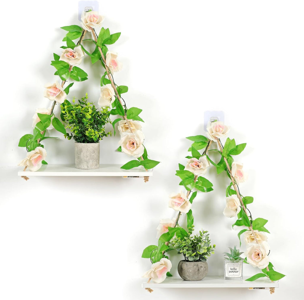 Shelf for Wall,Floating Shelves,Floating Shelves for Wall No Drilling,Adhesive Shelves,Command Strip Shelf,Room Decor Aesthetic,Fake Books Decor,Christma Decorations,2-Piece Set(Champagne flowers)