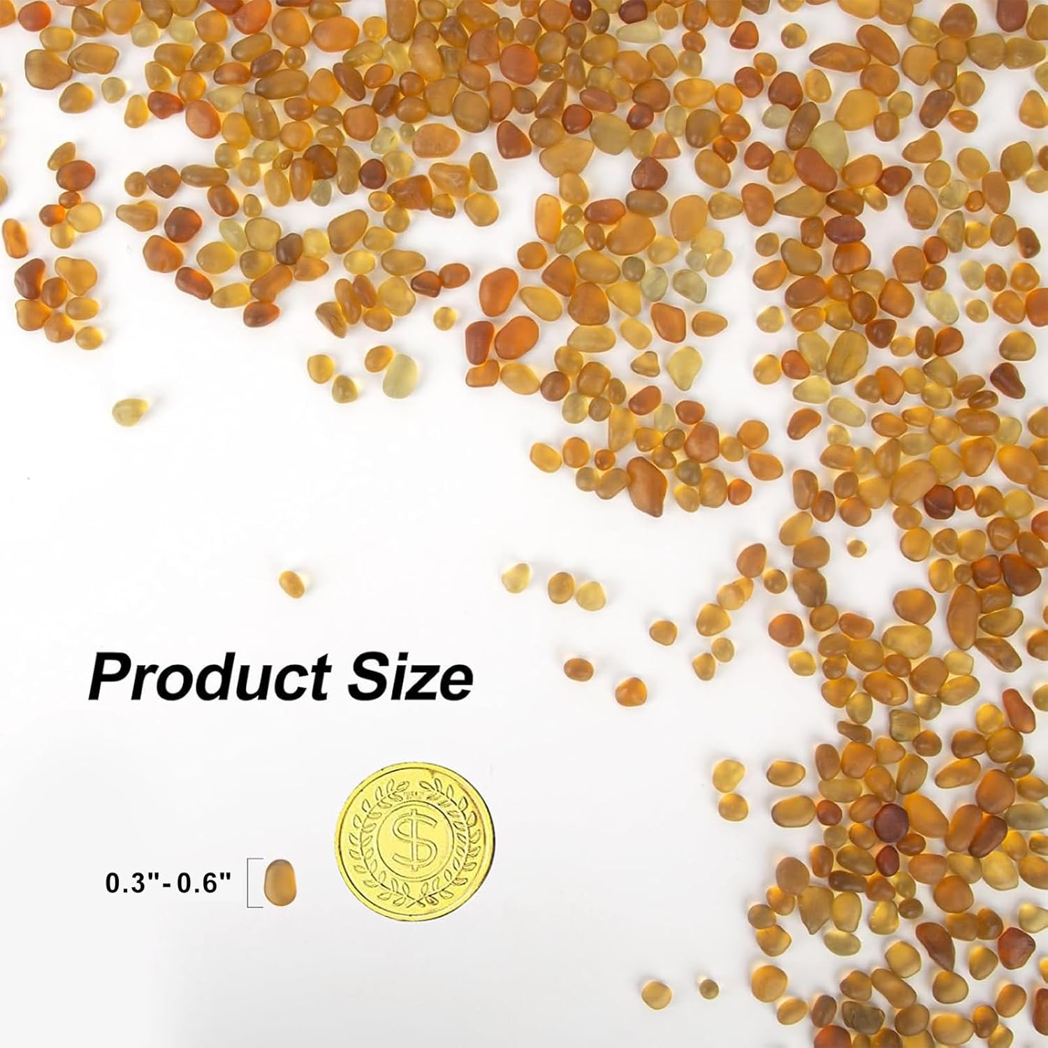 Sea Glass Stones for Crafts About 1LB (405g/14.28oz) Brownish Yellow Glass Pebbles Gemstones Bulk for Aquarium Rocks Fish Tank Gravel Green Filler for Vases Centerpieces