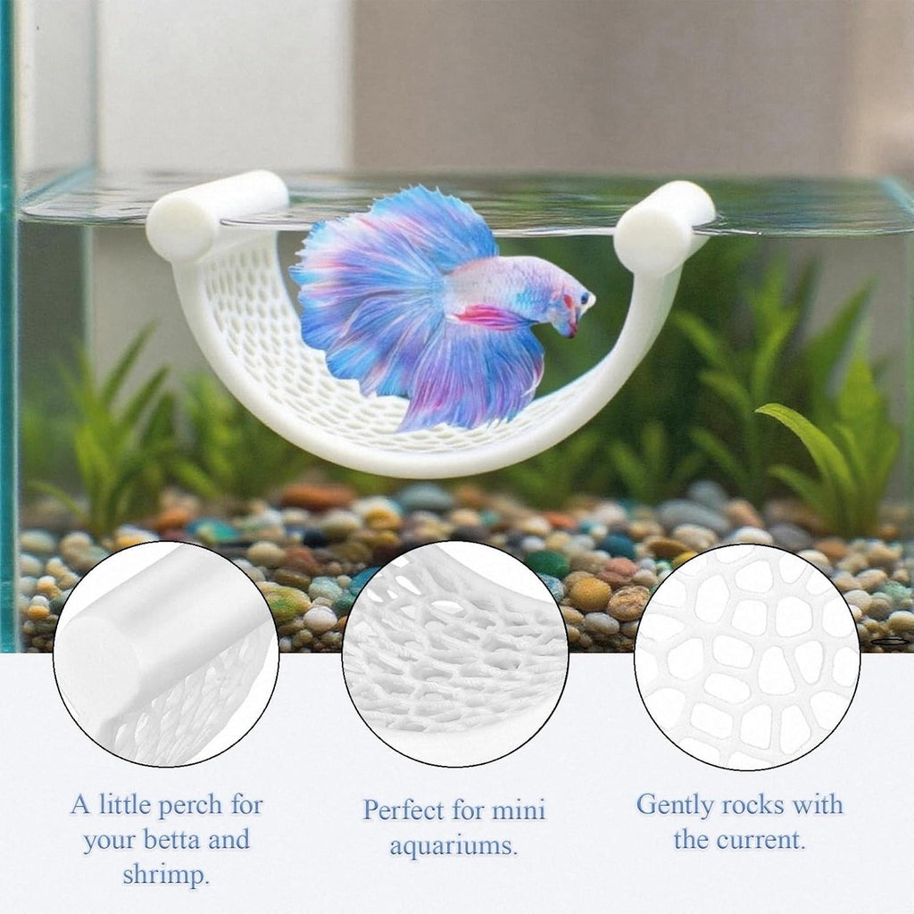 White Floating Betta Fish Hammock – Minimalist Rest Platform & Floating Bed – Betta Tank Accessories for Small Aquariums, Nano Tanks & Shrimp – Clean Aquarium Perch Ledge for Bettas & Small Fish