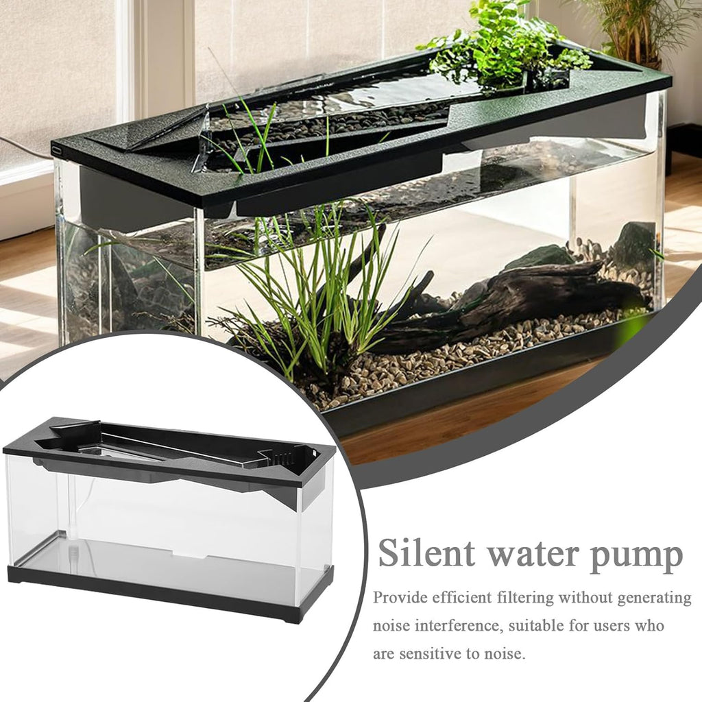 Acrylic Aquarium – Clear Cube Tank, Air Circulation Pump | Starter Kit with Lighting System, Silent Filter Housing, Desktop Pet Environment for Bedroom Studio Shelf Decor, Easy-Maintain Bow