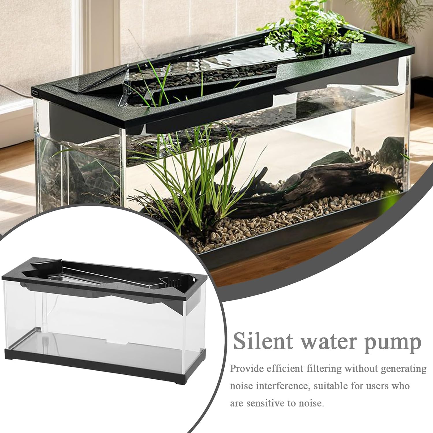Acrylic Aquarium – Clear Cube Tank, Air Circulation Pump | Starter Kit with Lighting System, Silent Filter Housing, Desktop Pet Environment for Bedroom Studio Shelf Decor, Easy-Maintain Bow