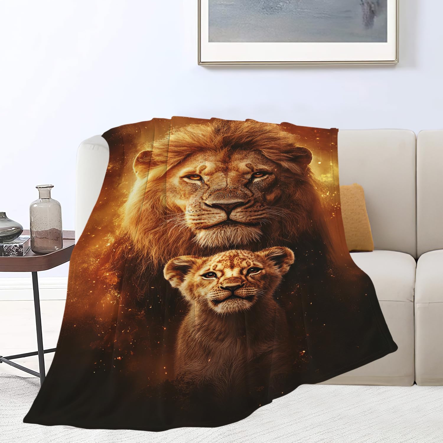Lion Blanket Lion Cub Throw Blanket Gifts for Men Women Boys Girls Kids Adults Super Soft Cozy Plush Fluffy Fuzzy Fleece Blanket Home Decor 40''X50''