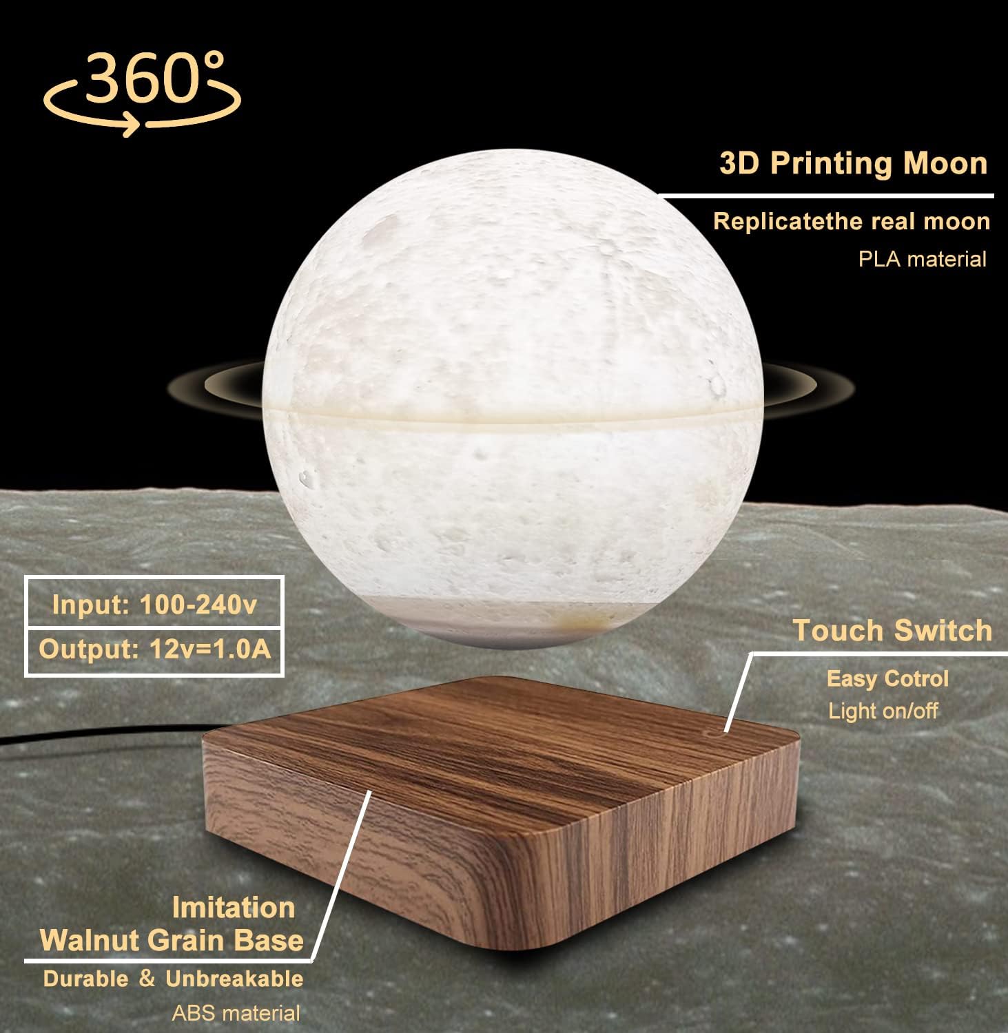 Flagest Floating Moon Lamp 16 Colors Adjustable Brightness Levitating Moon Lamp with Remote Control, Room Desk Decor Magnetic Levitation Moon Night Light, Birthday Holiday Unique Item