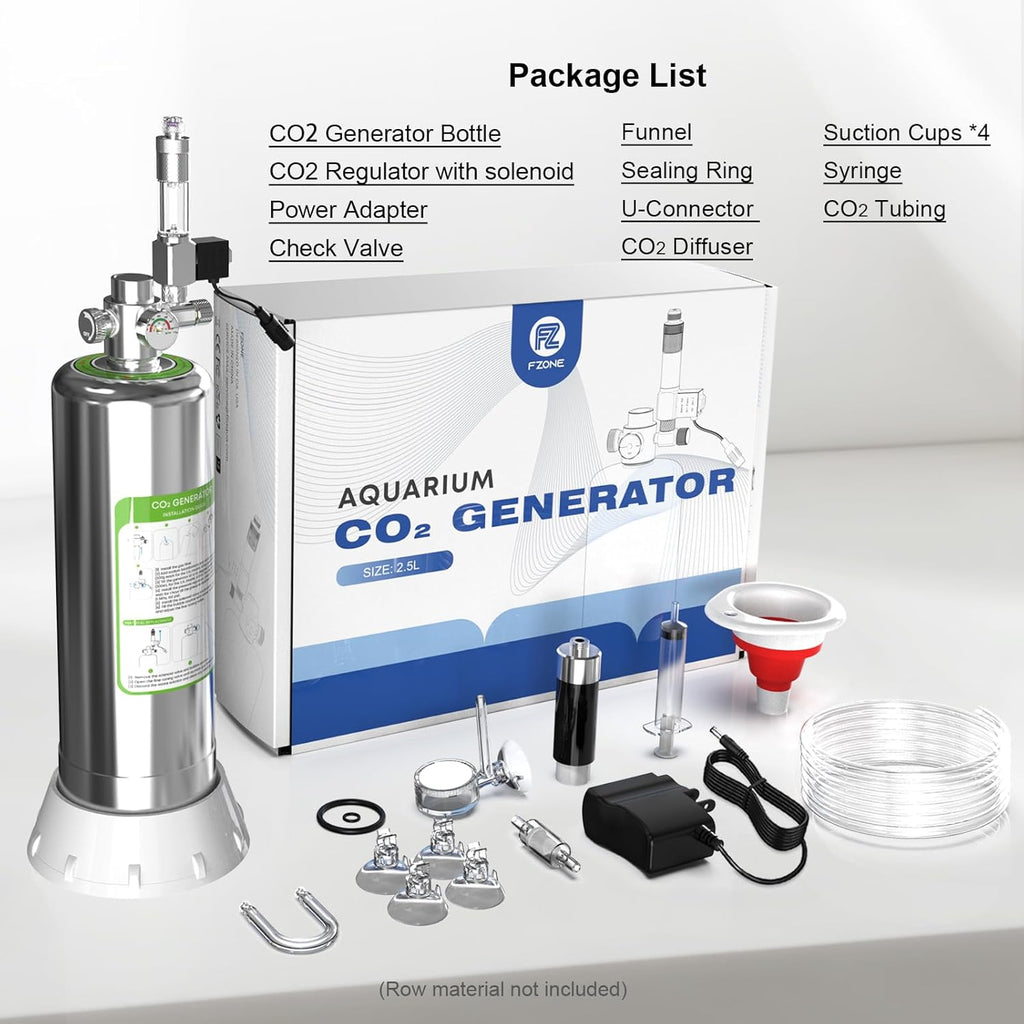 FZONE 2.5L Upgraded Aquarium CO₂ System with Complete Accessories, CO₂ Generator kit with Integrated Solenoid & Bubble Counter, Safety Valve, Main Switch for Planted Tanks