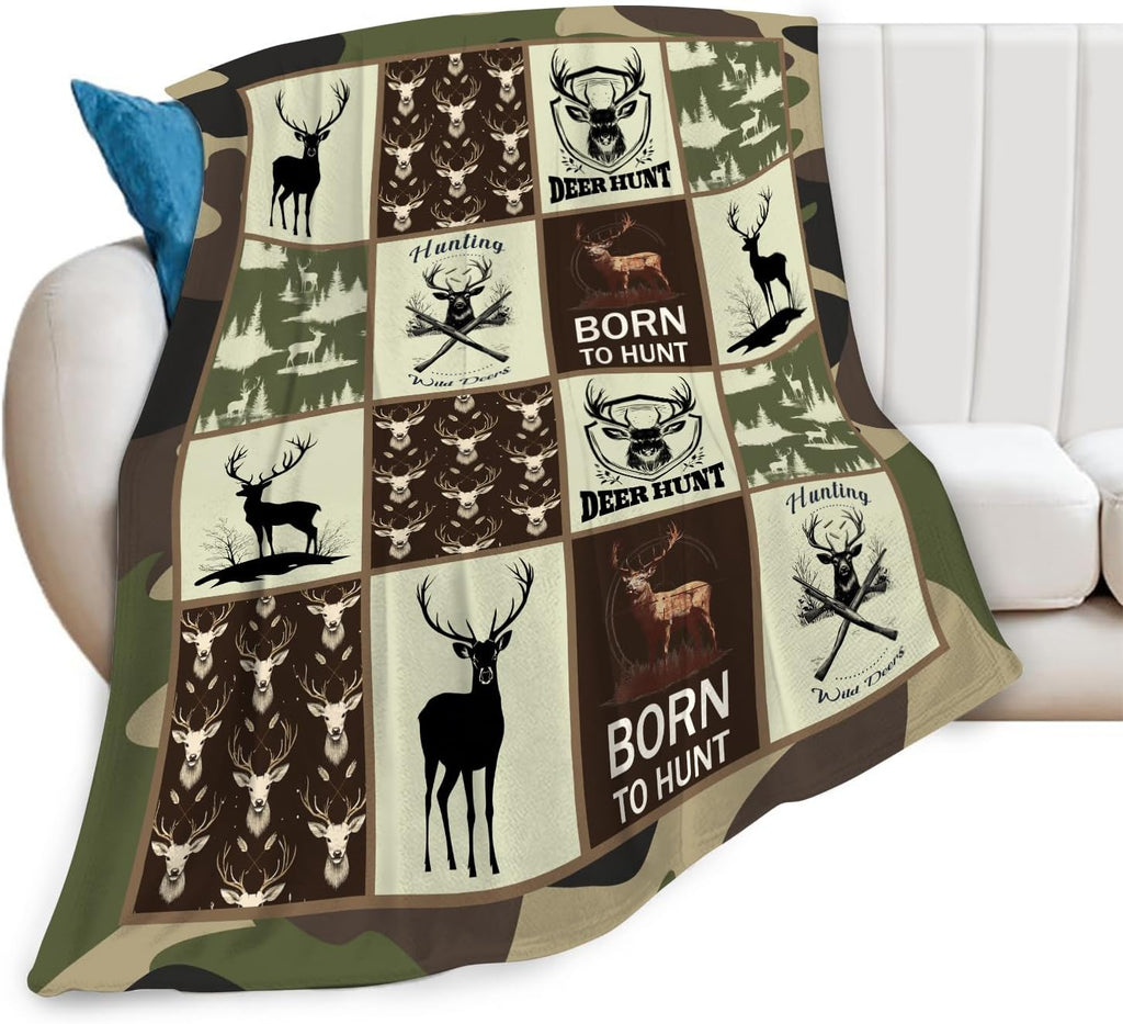 Deer Hunting Blanket Hunt Deer Throw Blanket Gifts for Girls Women Kids Boys Adults Men Super Soft Cozy Plush Fluffy Fuzzy Fleece Blanket Home Decor 40''X50''