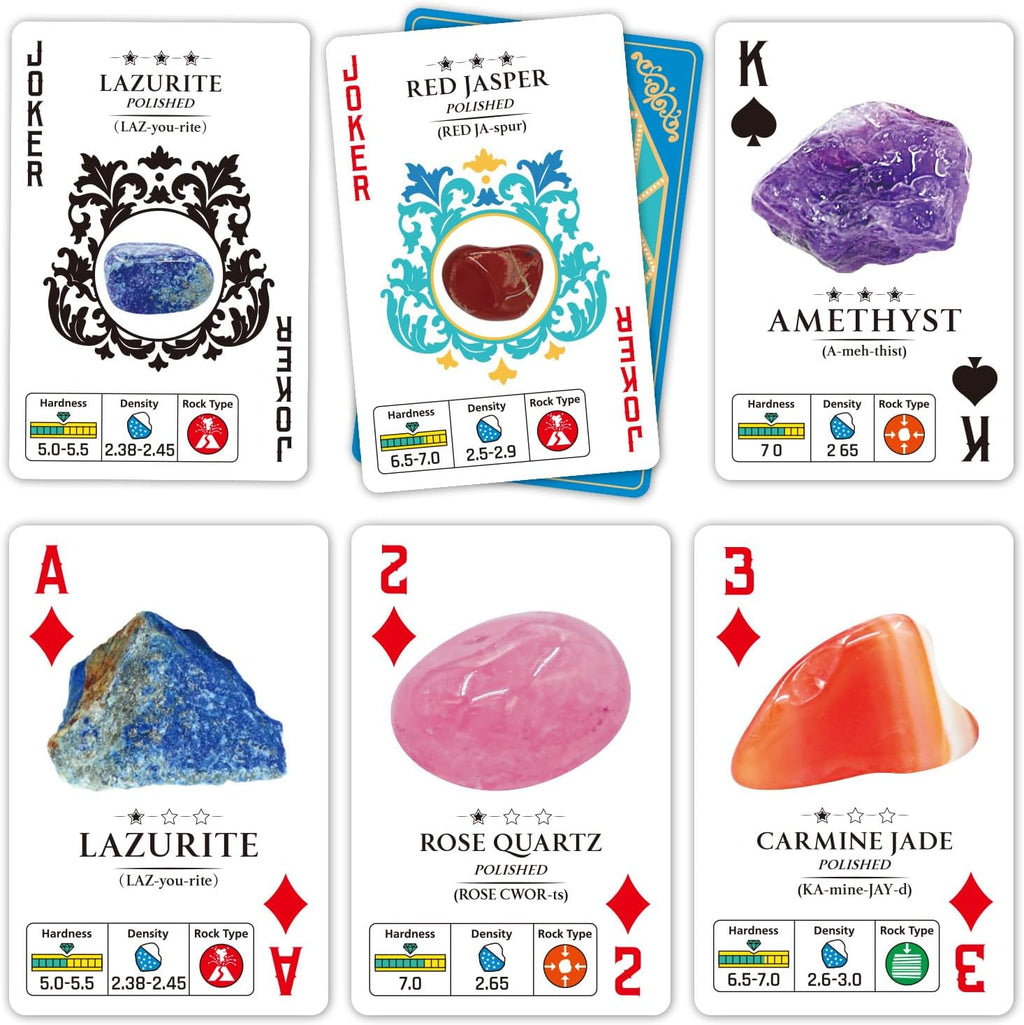 Rock Collection Starter Kit - 54 Pcs Assorted Gemstones, Crystals, Rocks & Minerals, with Learning Book & ID Cards, Earth Science Kit Toy, A Geology Gift for Kids & Adults Ages 8+