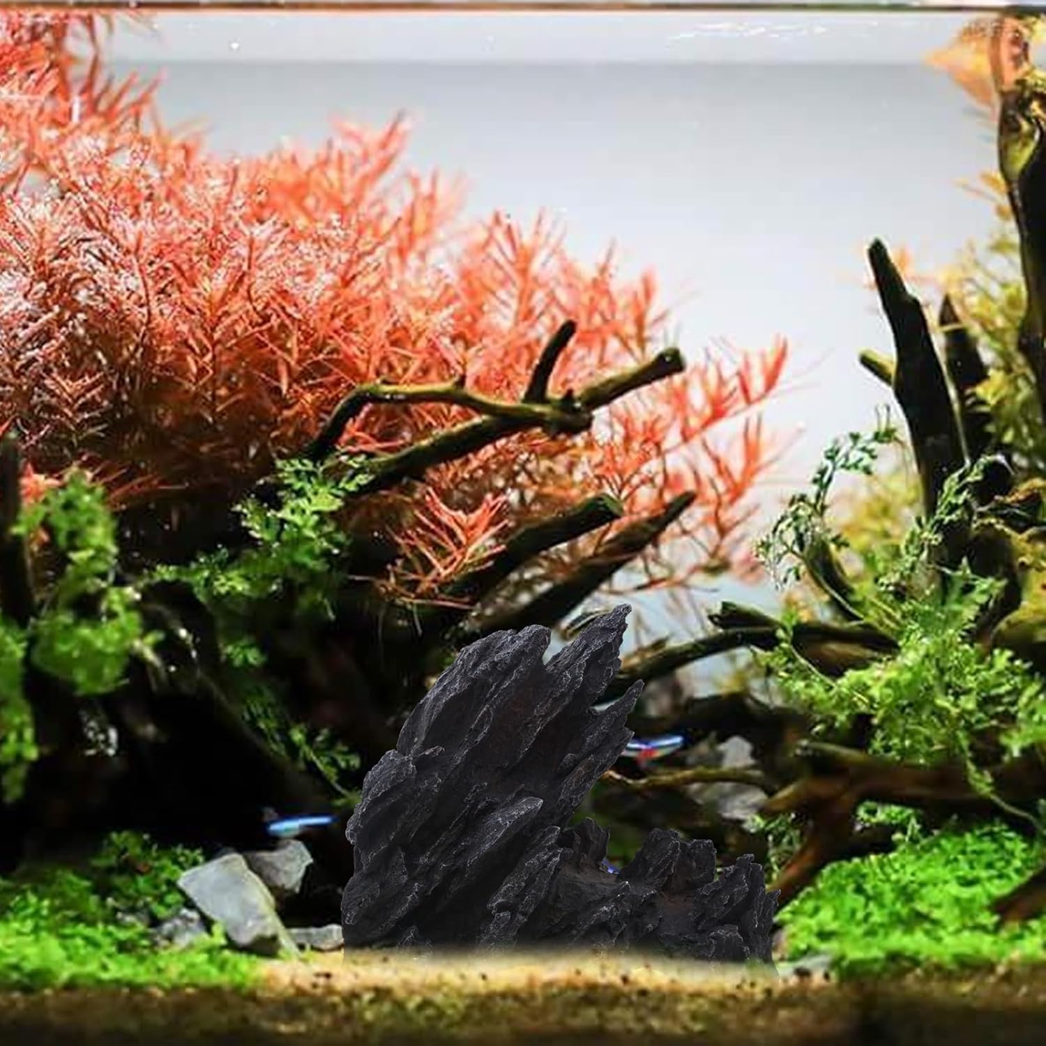 Saim Large Aquarium Decorations Artificial Resin Jagged Canyon Rock, Mountain Hill View Stone Ornament for Betta Cichlids Hideaway, Pleco, Goldfish