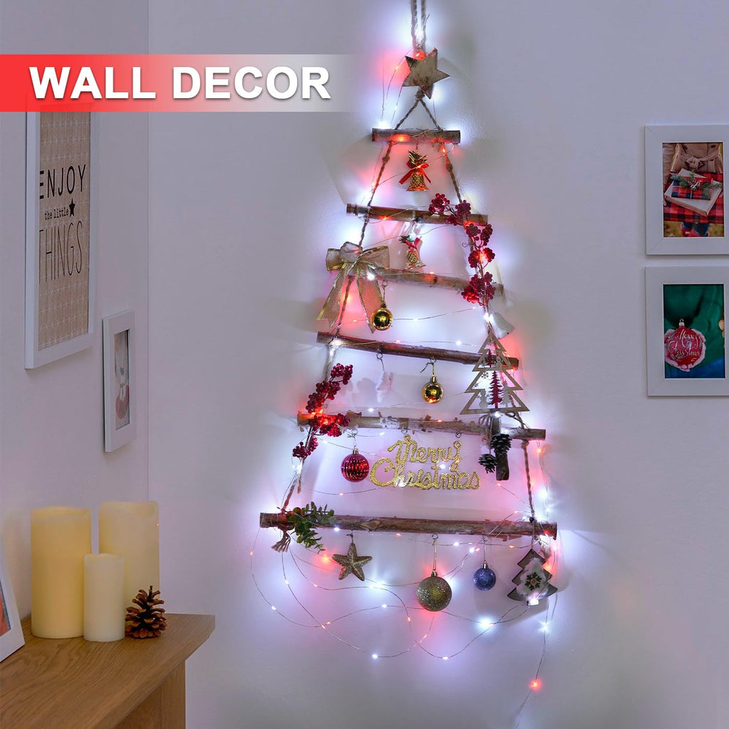 JMEXSUSS 2 Pack Red and White Fairy Lights Battery Operated, Total 200LED 66ft Red and White Christmas Lights with Remote, 8 Modes Battery Powered Twinkle Lights for Bedroom Christmas Tree Decor