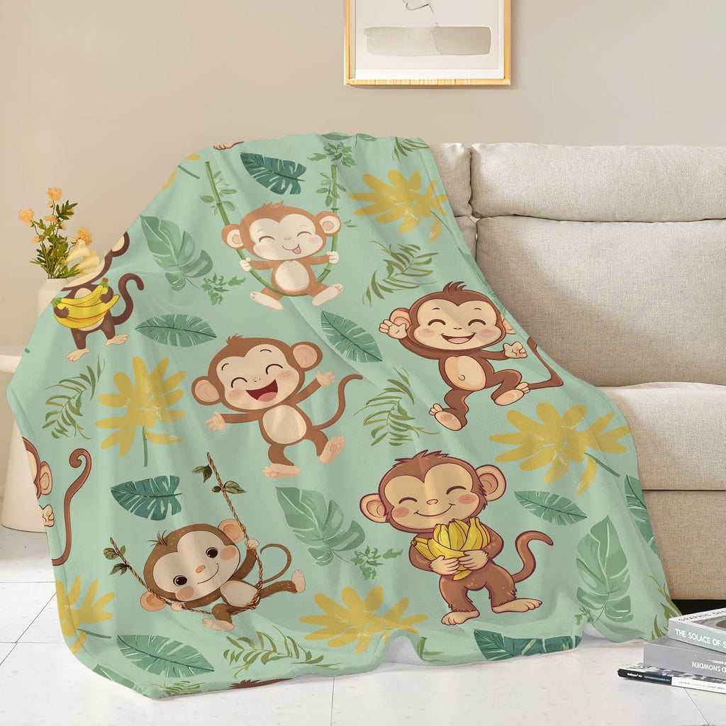 Monkey Blanket Cute Cartoon Monkey Throw Blanket Gifts for Monkey Lovers Girls Boys Kids Women Men Adults Super Soft Cozy Plush Fluffy Fuzzy Fleece Blanket Home Decor 50''X60''