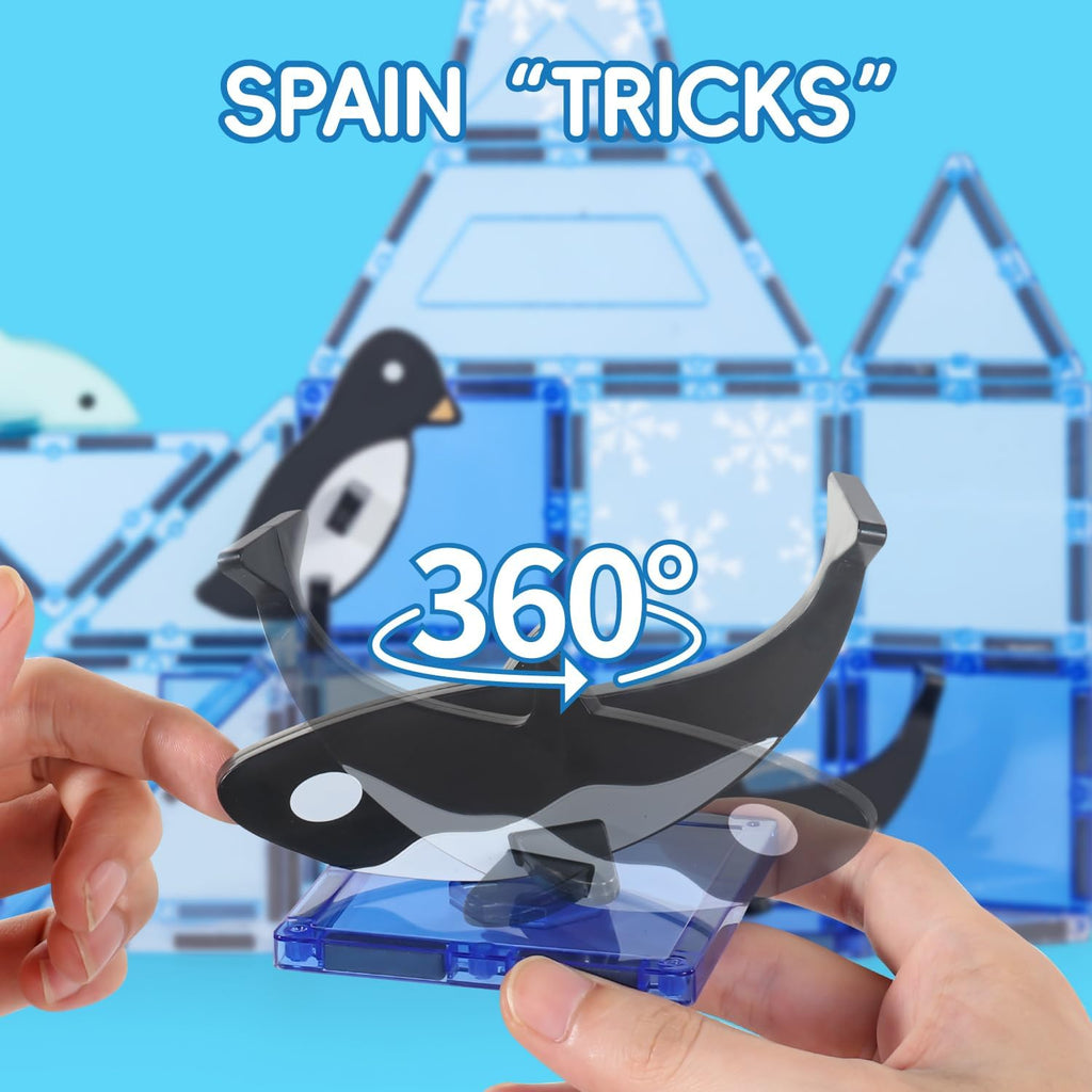 Arctic Animals Magnetic Tiles for Kids Ages 4-8, Aquarium Magnetic Building Set with 6 Sea Animals, Educational Magnet Blocks for School Toddlers, Birthday Xmas Gifts for Grandkids Boys Girls 3-5 4-6