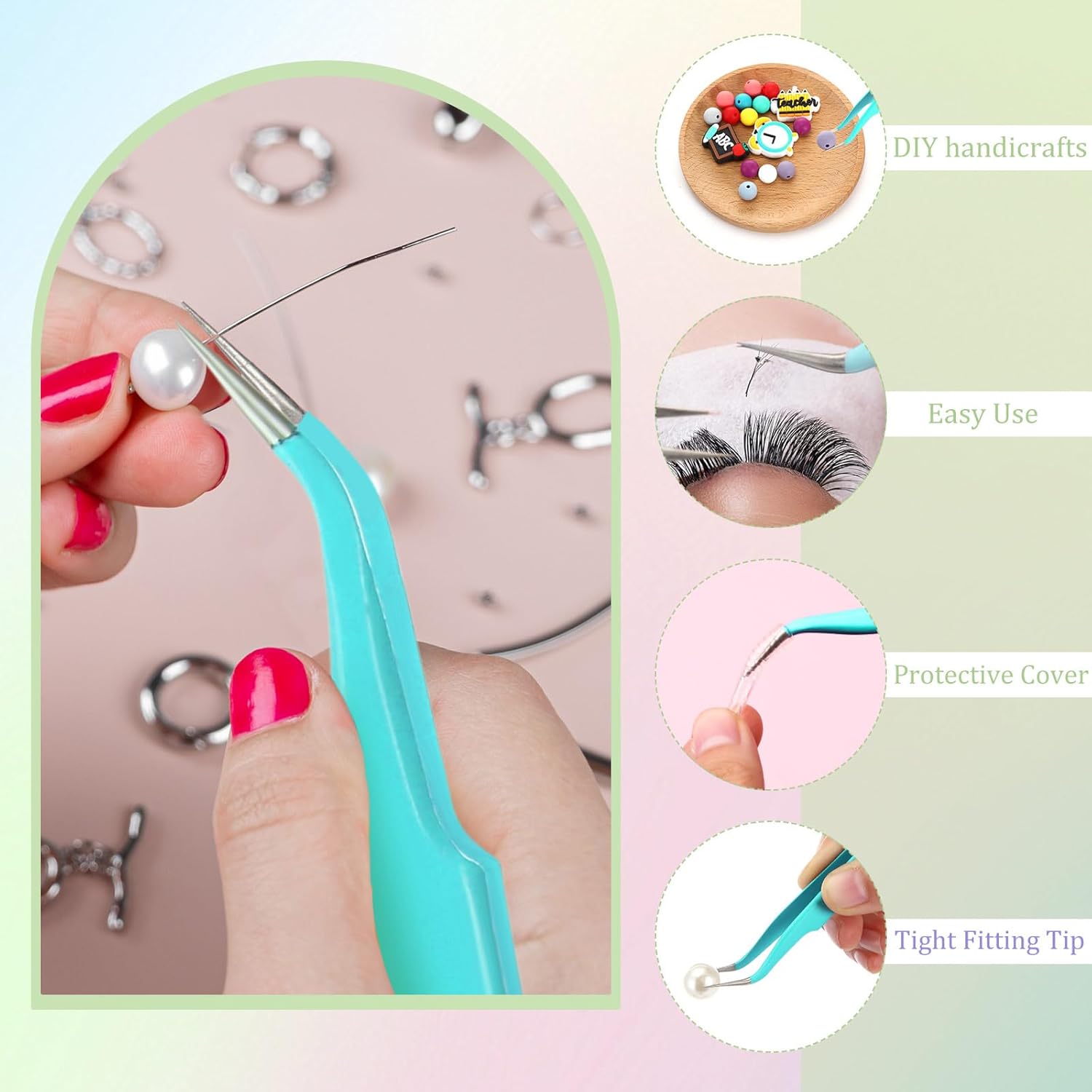 Honoson 9 Pieces Curved Pointed Craft Tweezers Stainless Steel Precision Tweezer with Protective Cover for Rhinestones Dried Flowers Craft Stickers Eyelash Extension Jewelry Making(Multiple Colors)