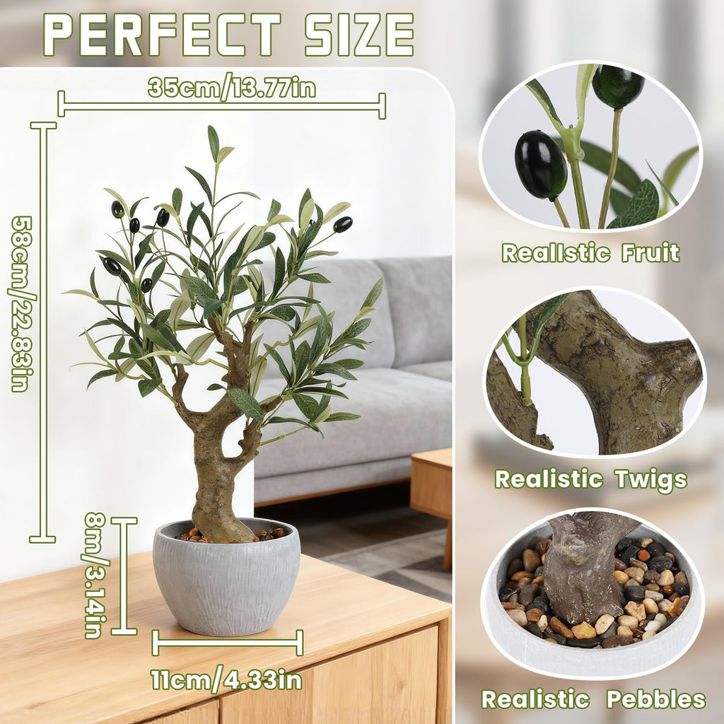 TOARTi Artificial Olive Tree Potted Plant with Stone Pot, 20.5" Tall Japanese Bonsai Tree Faux Plants Desk Plant, Realistic Greenery Decor for for Home Bedroom Bathroom Office Desk
