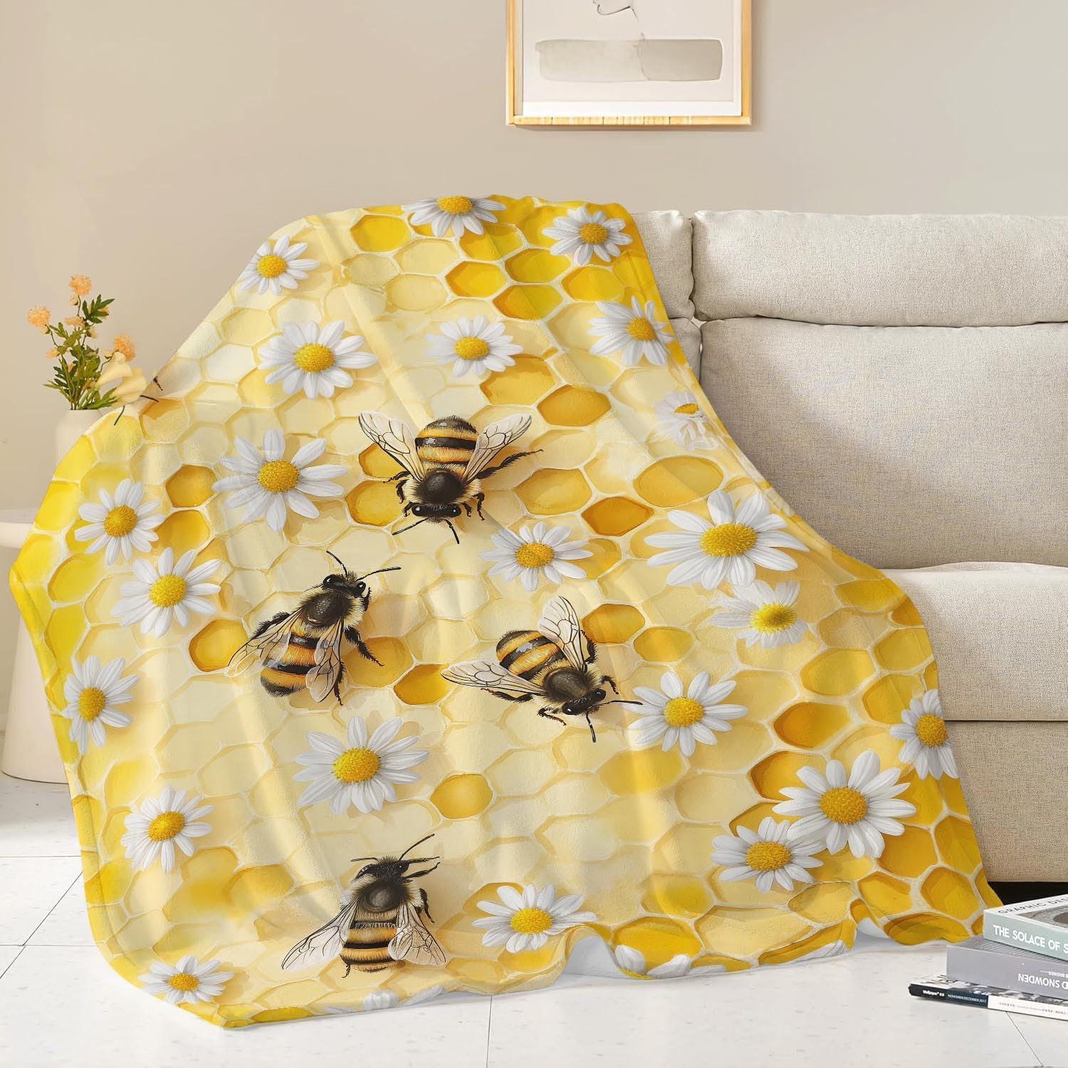 Bee Blanket Honey Bee Throw Blanket Gifts for Girls Women Kids Boys Adults Men Super Soft Cozy Plush Fluffy Fuzzy Fleece Blanket Home Decor 60''X80''