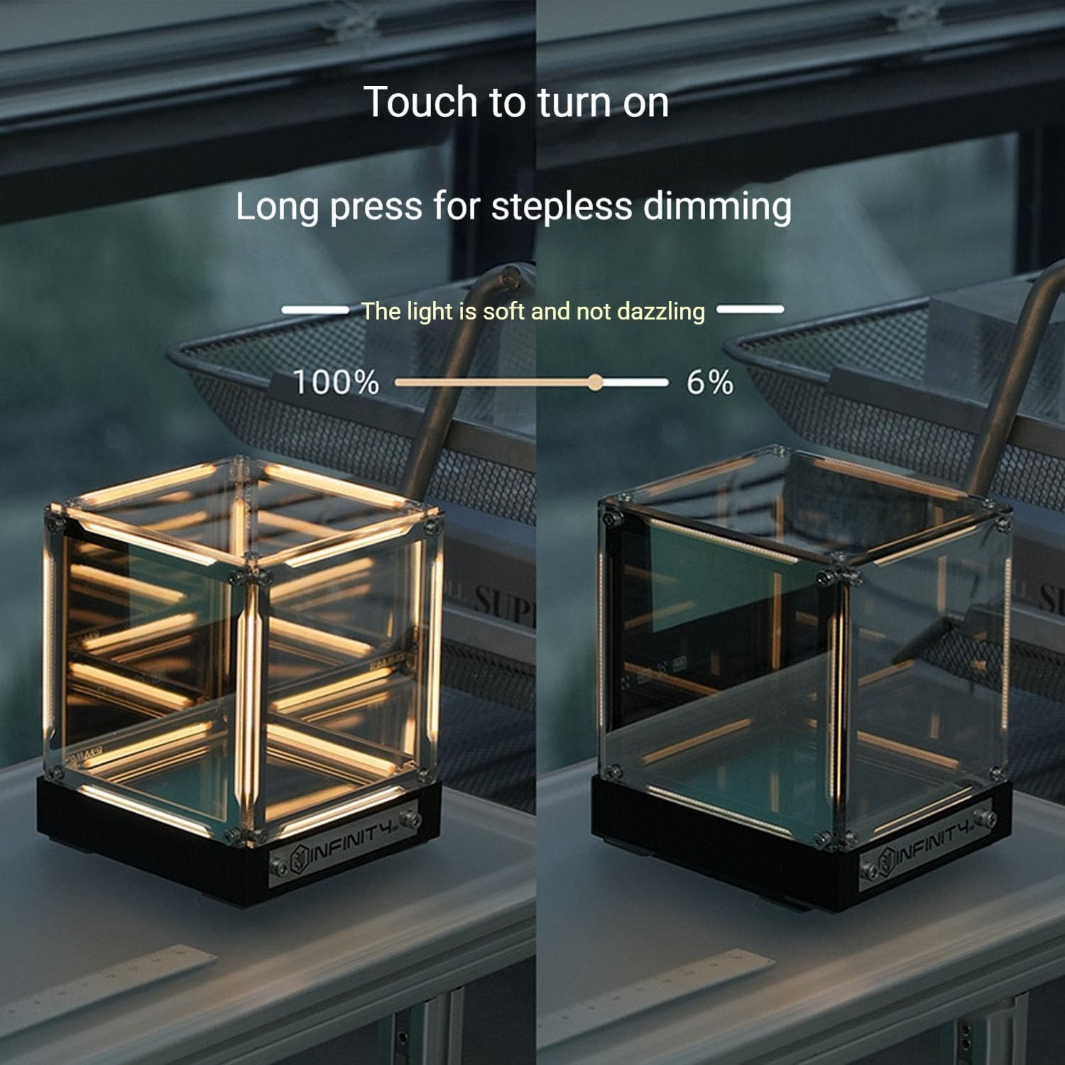 Infinite Space Abyss Lamp, Creative 4D Infinite Space Abyss Night Light with Touch Dimming, Rechargeable LED Hyper Cube Night Light for Gaming Setup Futuristic Room Décor (X Stepless dimming)