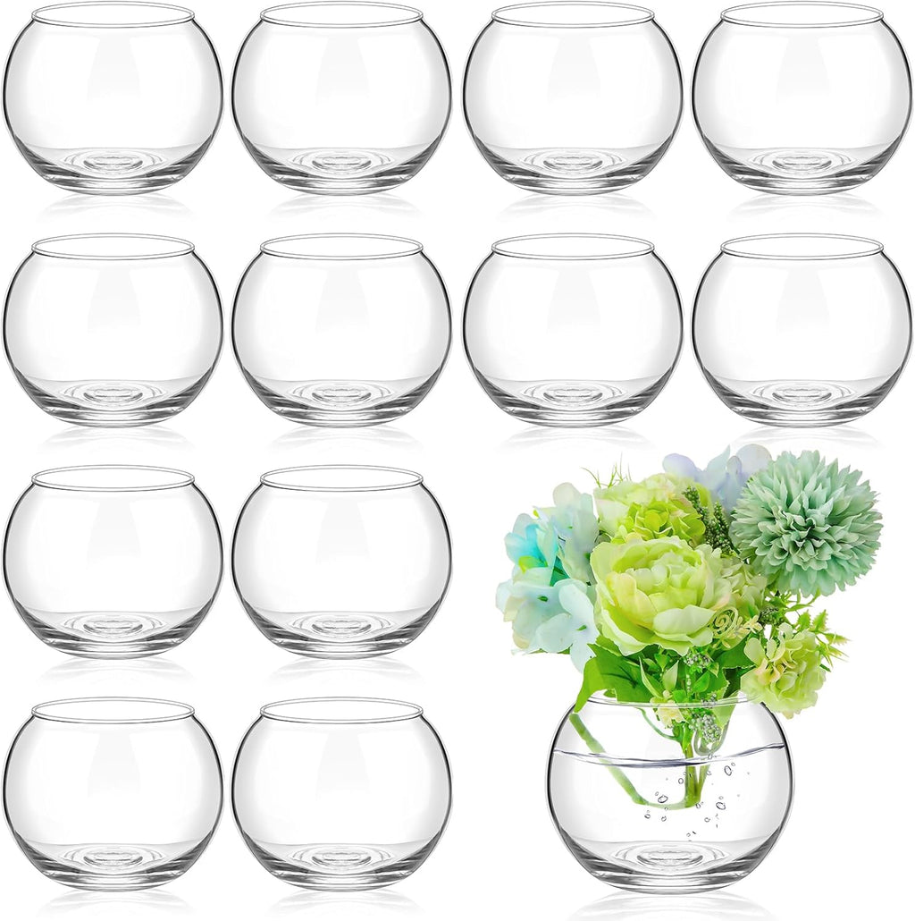 Zopeal 12 Pcs Fish Bowl Vase Glass Bubble Bowl Globe Glass Clear Bubble Vase Round Terrarium Goldfish Flower Centerpiece for Wedding Event Arrangement Office Home (3.5" h X 3.94" w)