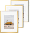 Fun Memories 8x10 Inch Metal Picture Frame - Aluminum Photo Frames - 5x7 Mat - Ideal for Wall or Tabletop Display - Wall Hook Hanging Hardware Included - Set of 3 - Glod