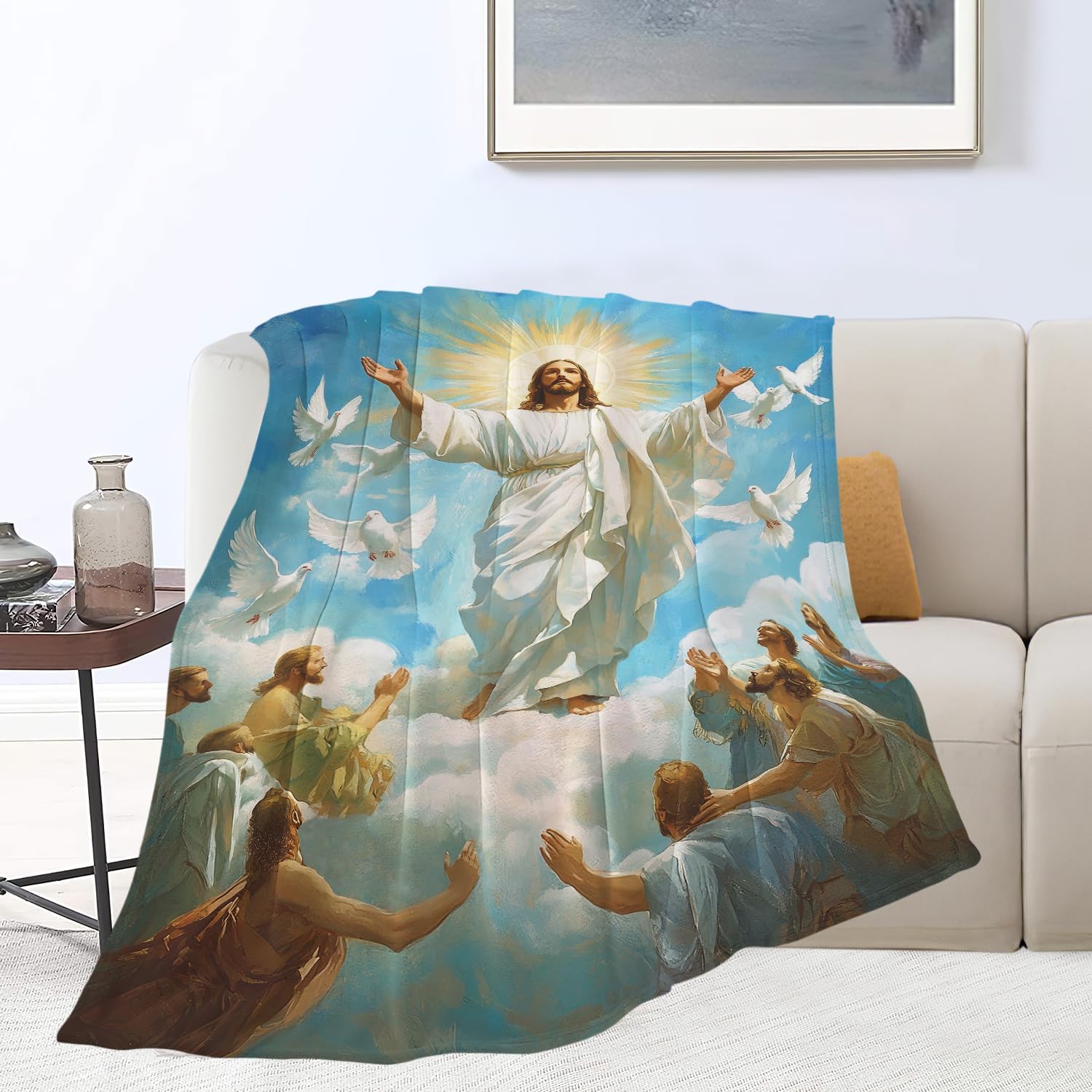 Jesus Blanket Christian Faith Religious Bible Verse Inspirational Scripture Throw Catholic Spiritual Gifts for Adults Women Men Kids Girls Boys Plush Fuzzy Fleece Blanket Decor 50''X60''
