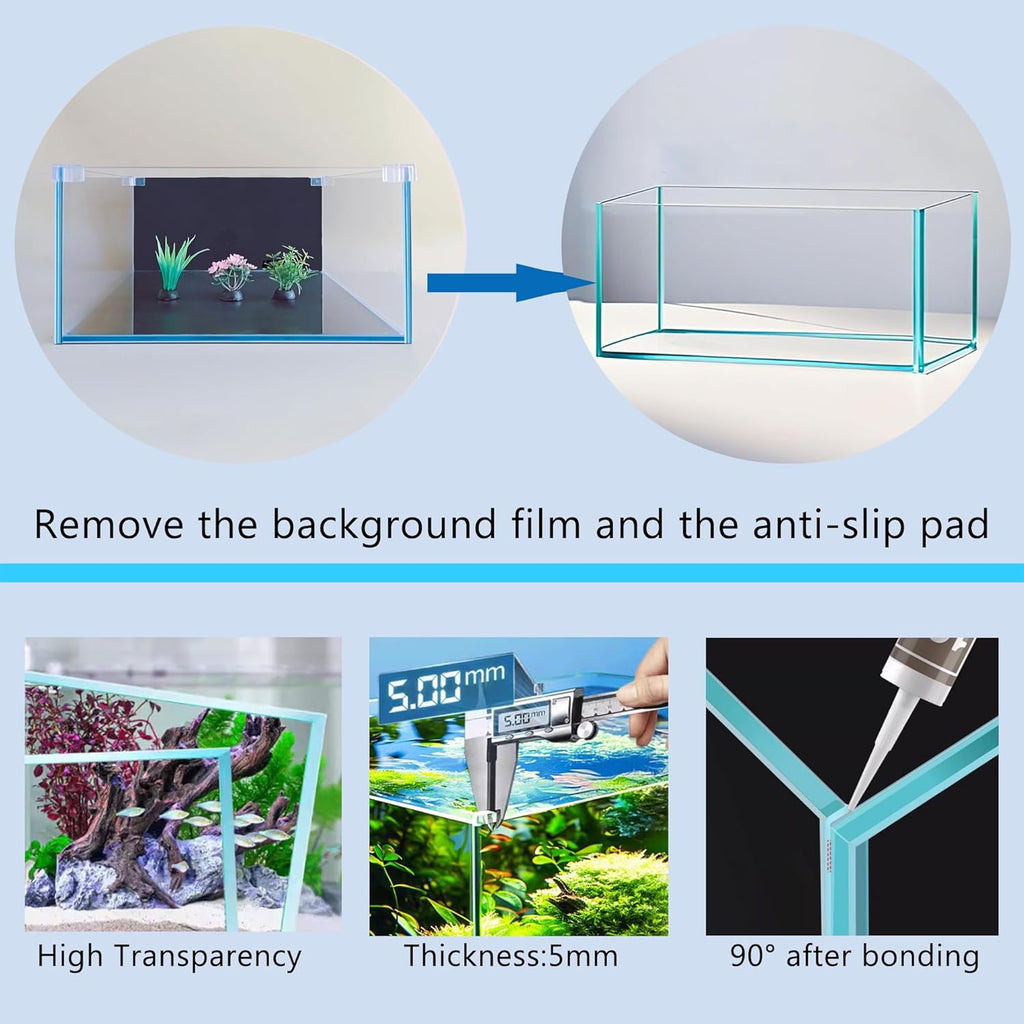 3.5 Gallon Fish Tank 30 * 30 * 15CM- Low Iron Glass Aquarium with Non-Slip Mat, Background Paper & Corner Protectors | Betta, Turtle, Shrimp Habitat Kit | Beginner Friendly Small Aquarium