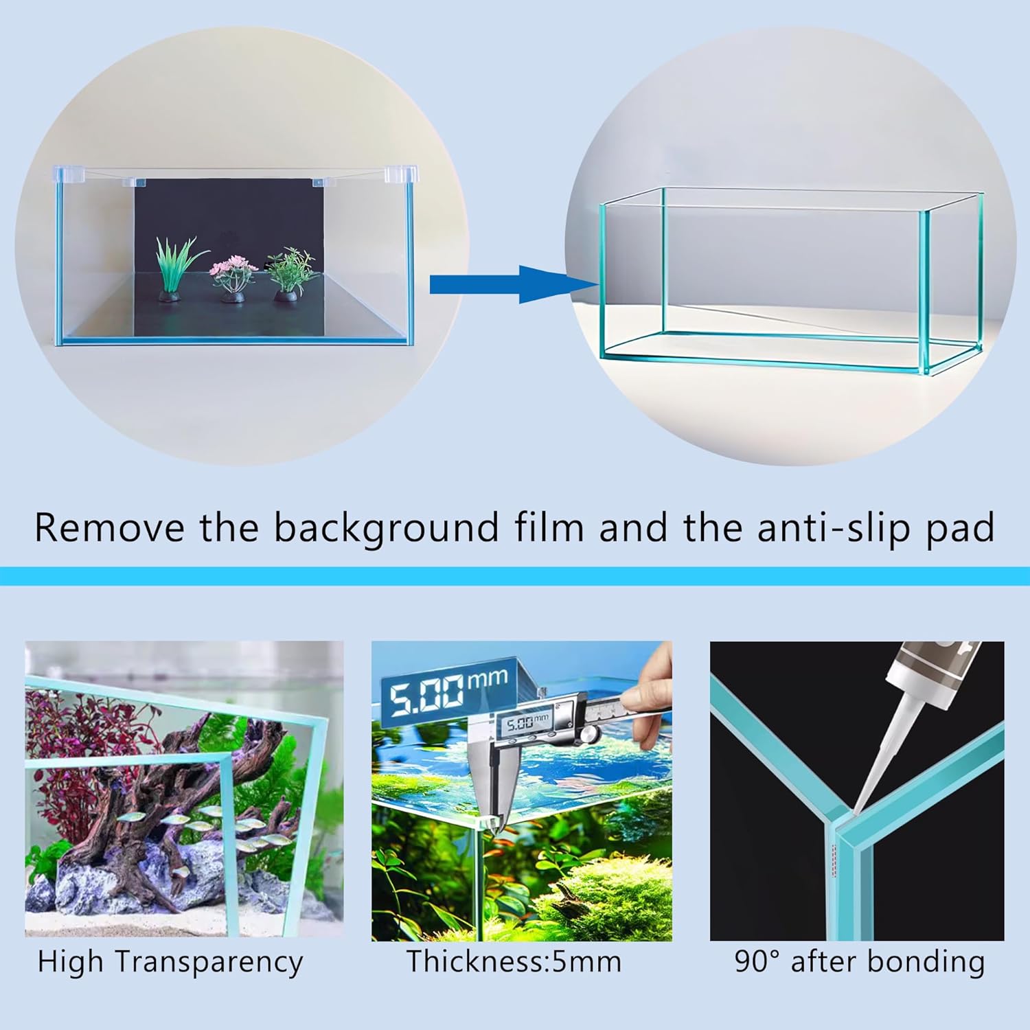 3.5 Gallon Fish Tank 30 * 30 * 15CM- Low Iron Glass Aquarium with Non-Slip Mat, Background Paper & Corner Protectors | Betta, Turtle, Shrimp Habitat Kit | Beginner Friendly Small Aquarium
