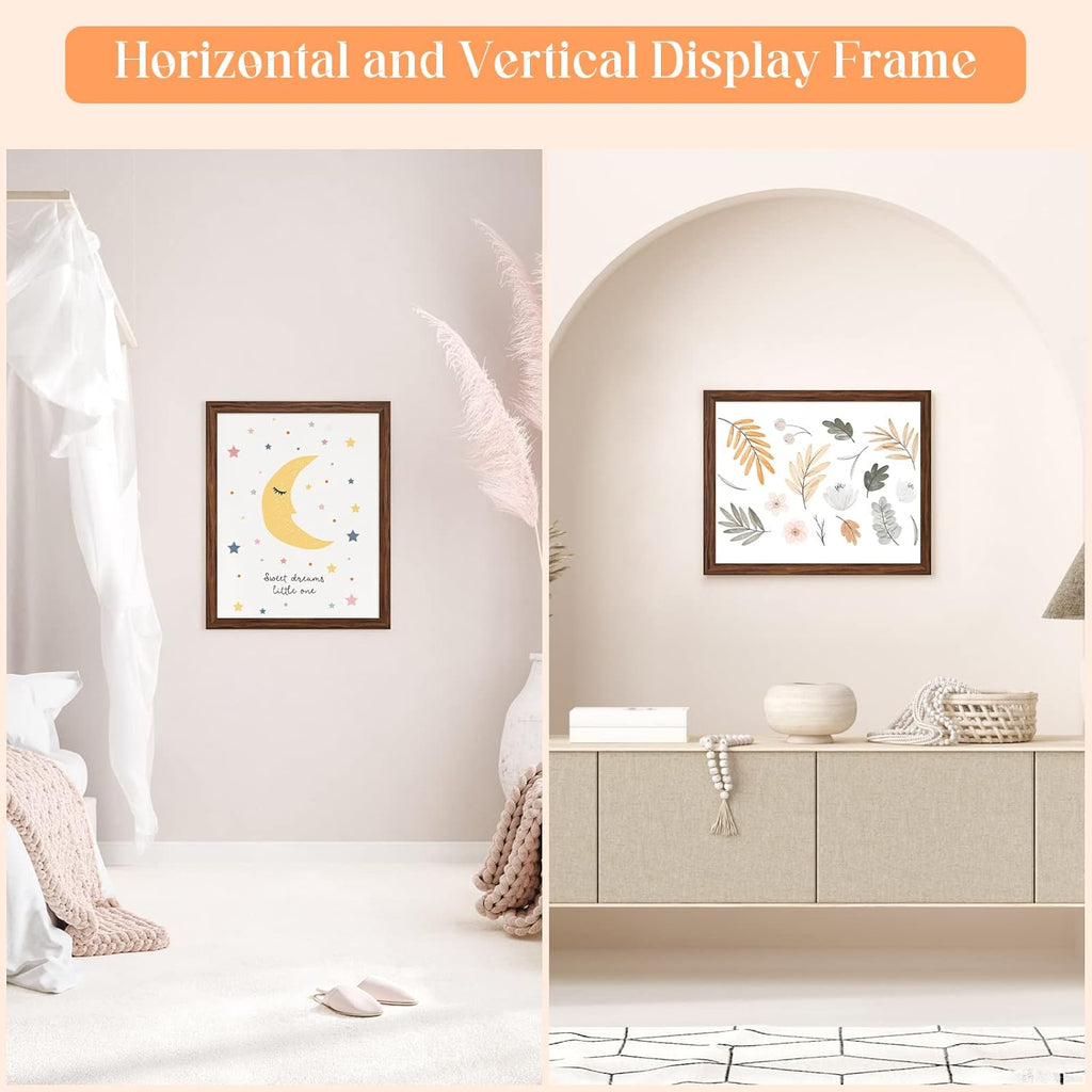 14x17 Wood Frame Brown, Rustic Natural Wooden 17x14in Poster Picture Frame, Distressed 14 x 17inch Woodgrain Gallery Photo Frame with HD Plexiglass, Horizontal Vertical Wall Mounting Display 1pcs